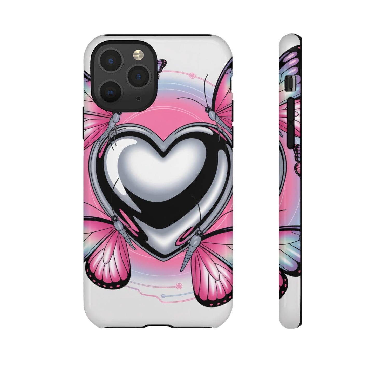 Phone Case - Y2K Aesthetic Chrome Hearts and Butterflies, Cybercore 2000s Vibe