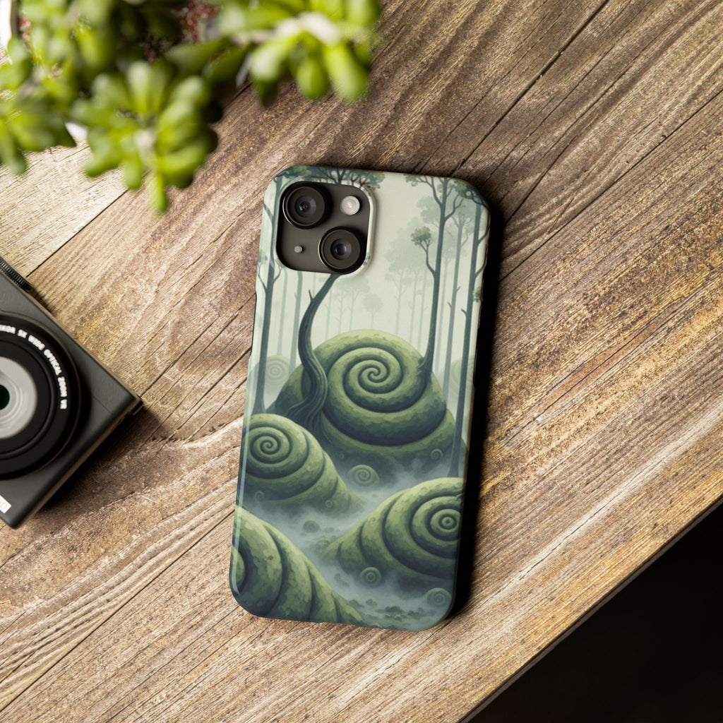 Mystical Forest Slim Phone Case — Dreamy Studio Ghibli‑Style Foggy Hills