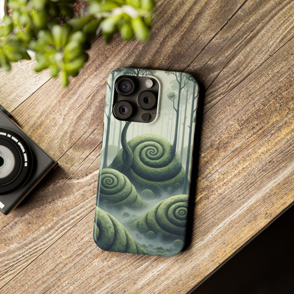 Mystical Forest Slim Phone Case — Dreamy Studio Ghibli‑Style Foggy Hills
