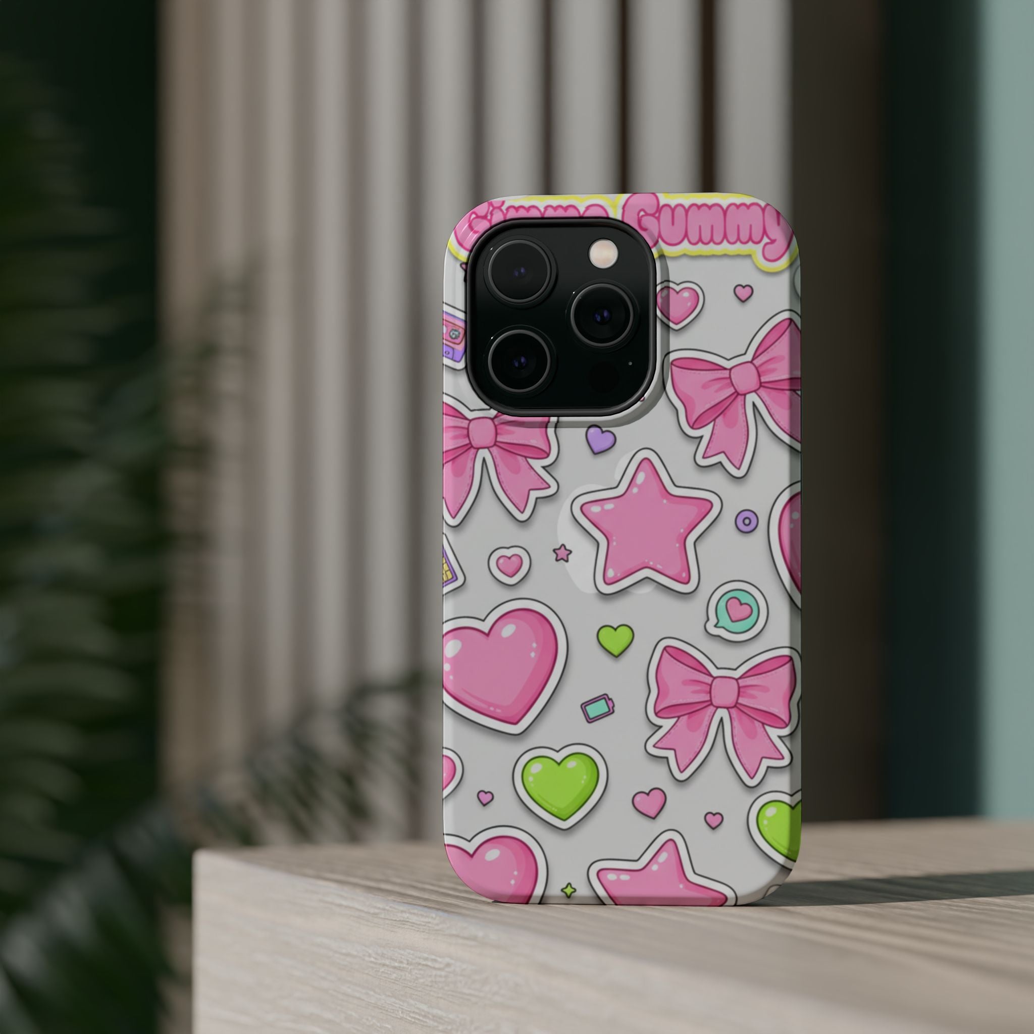 Gimme Gummy Pastel Phone Case — Pink Bows & Lime Hearts Y2K Design