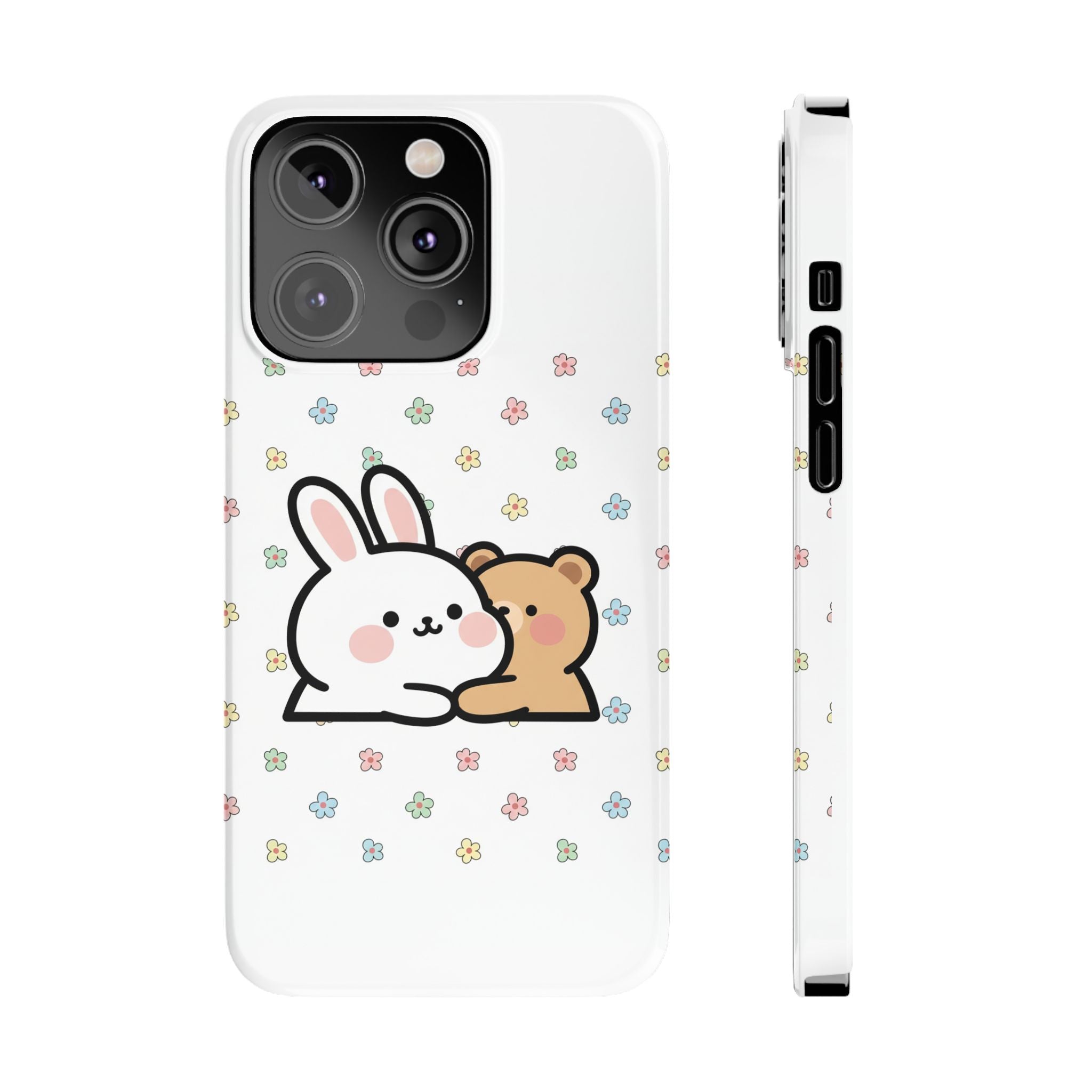 Bunny & Bear Besties: Kawaii Minimalist Doodle Phone Case | Soft Aesthetic Japanese Art Tech Accessory