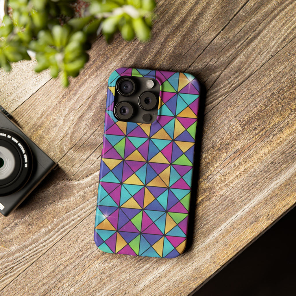 Holographic Iridescent Geometric Phone Case — Rainbow Foil Shard Design