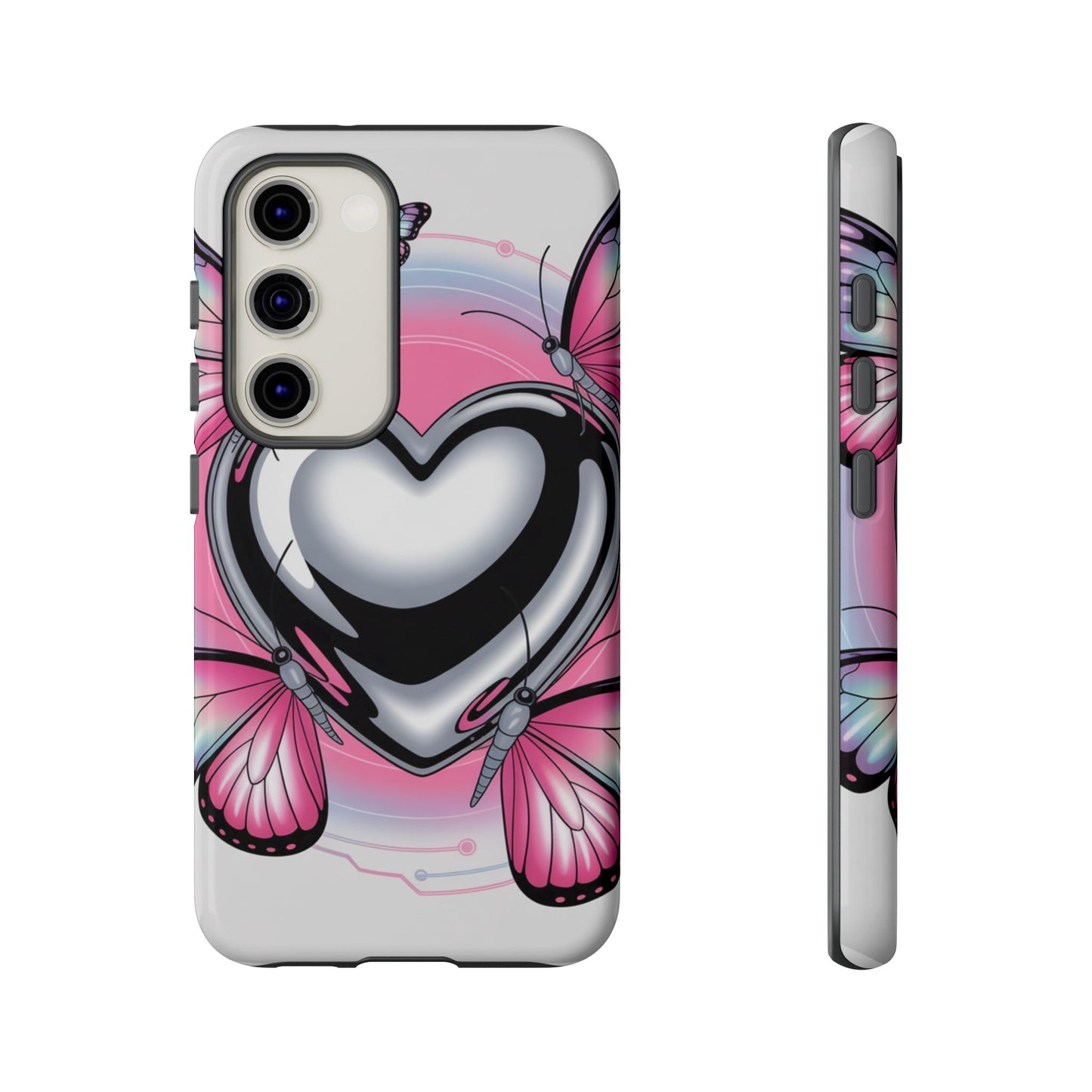 Phone Case - Y2K Aesthetic Chrome Hearts and Butterflies, Cybercore 2000s Vibe