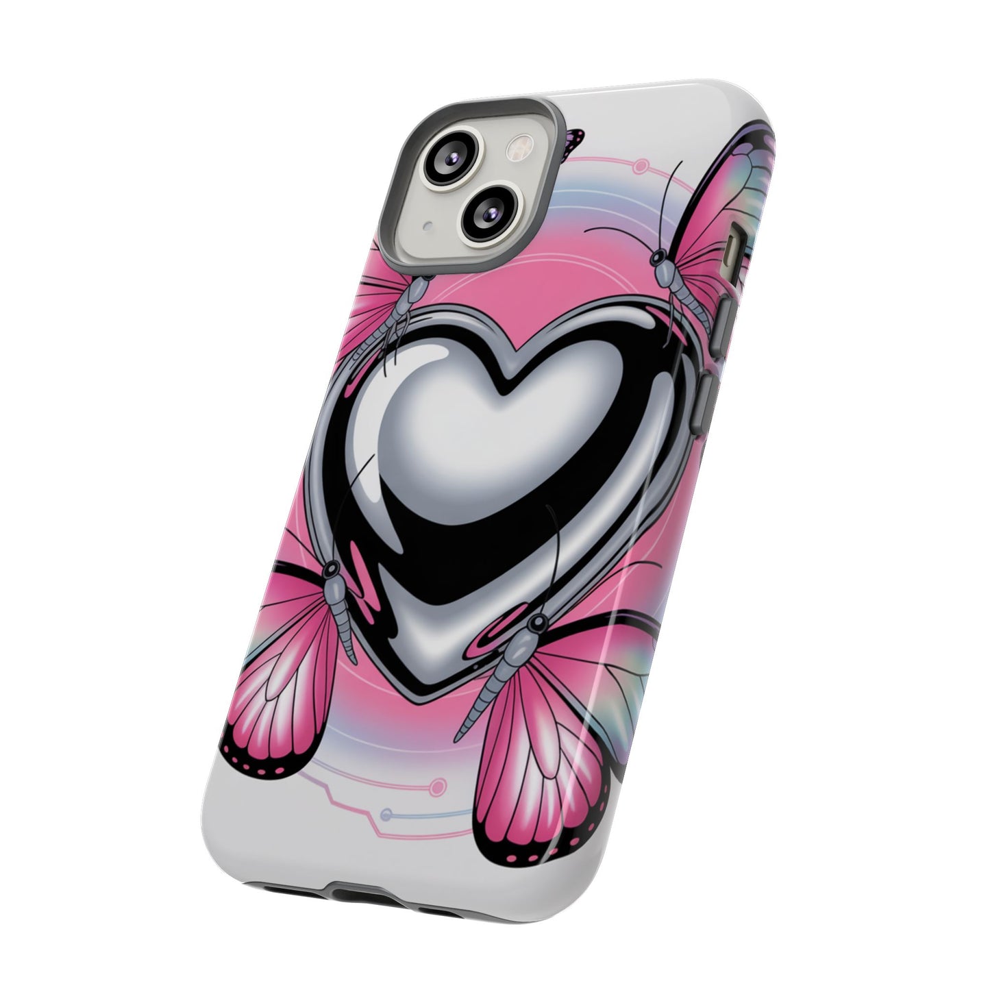 Phone Case - Y2K Aesthetic Chrome Hearts and Butterflies, Cybercore 2000s Vibe