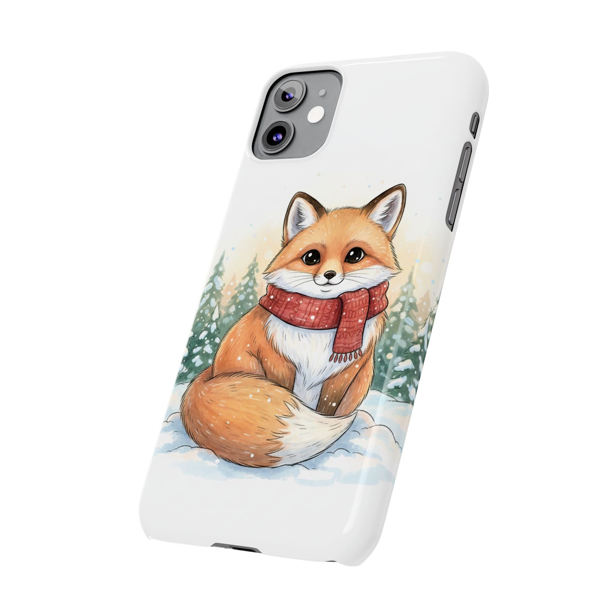 Cute Fluffy Fox Christmas Phone Case — Storybook Winter Fox in Scarf