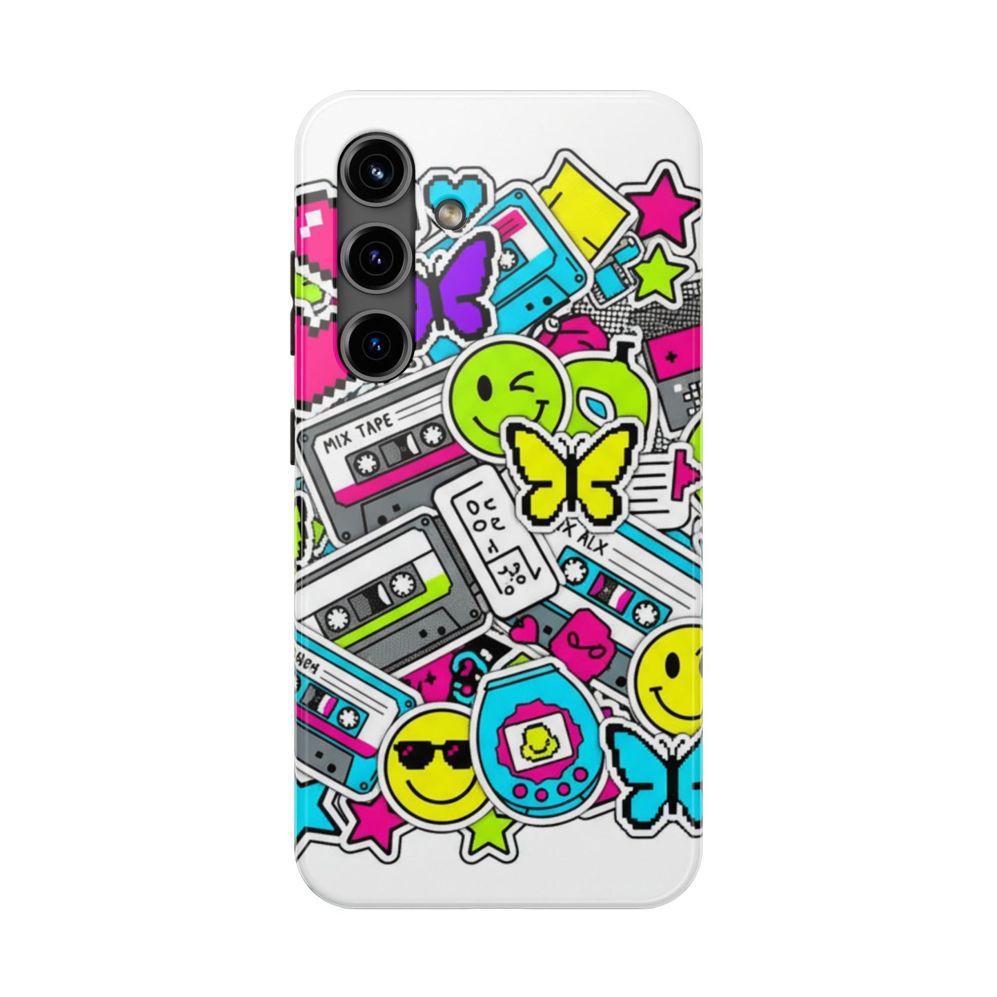 1990s 2000s Sticker Collage Tough Phone Case | Retro Tamagotchi Pixel Art Nostalgia