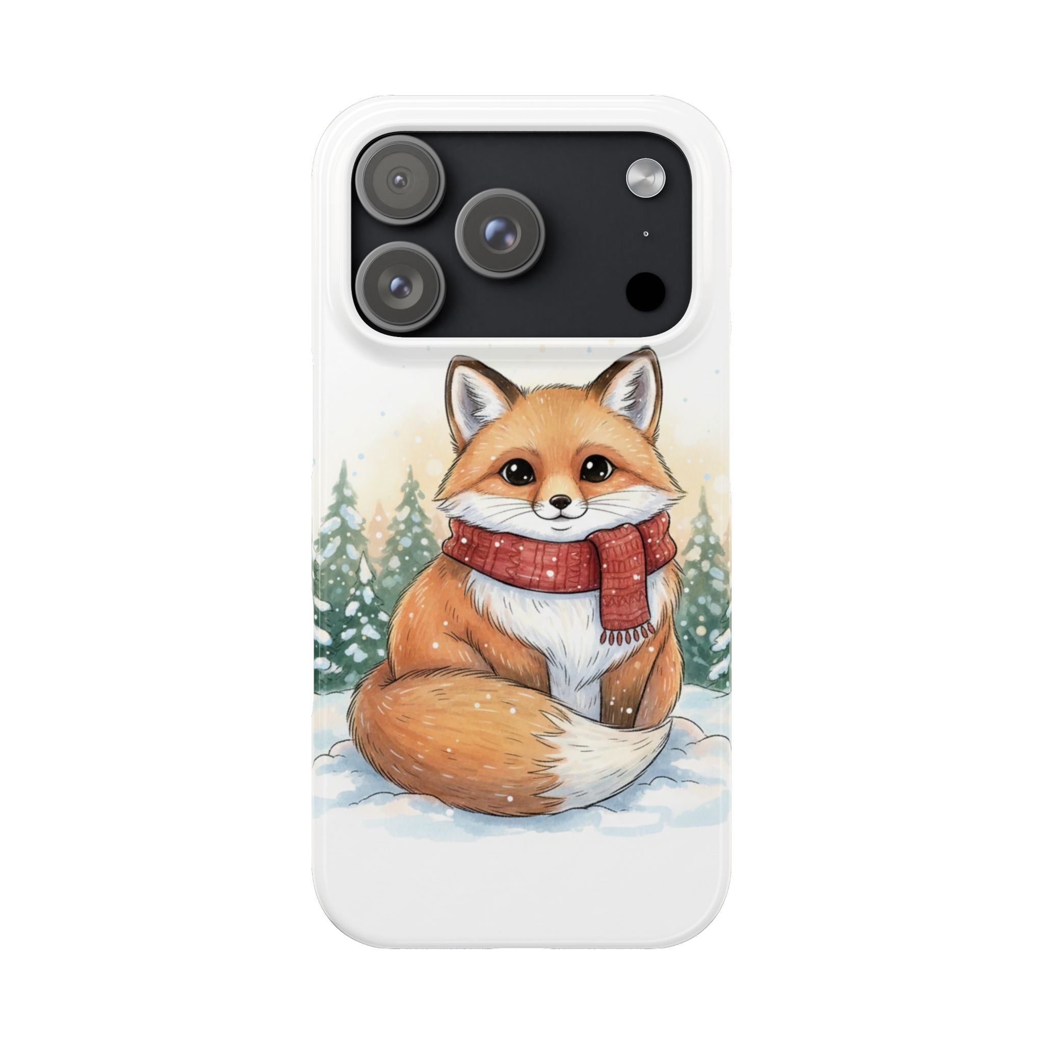 Cute Fluffy Fox Christmas Phone Case — Storybook Winter Fox in Scarf
