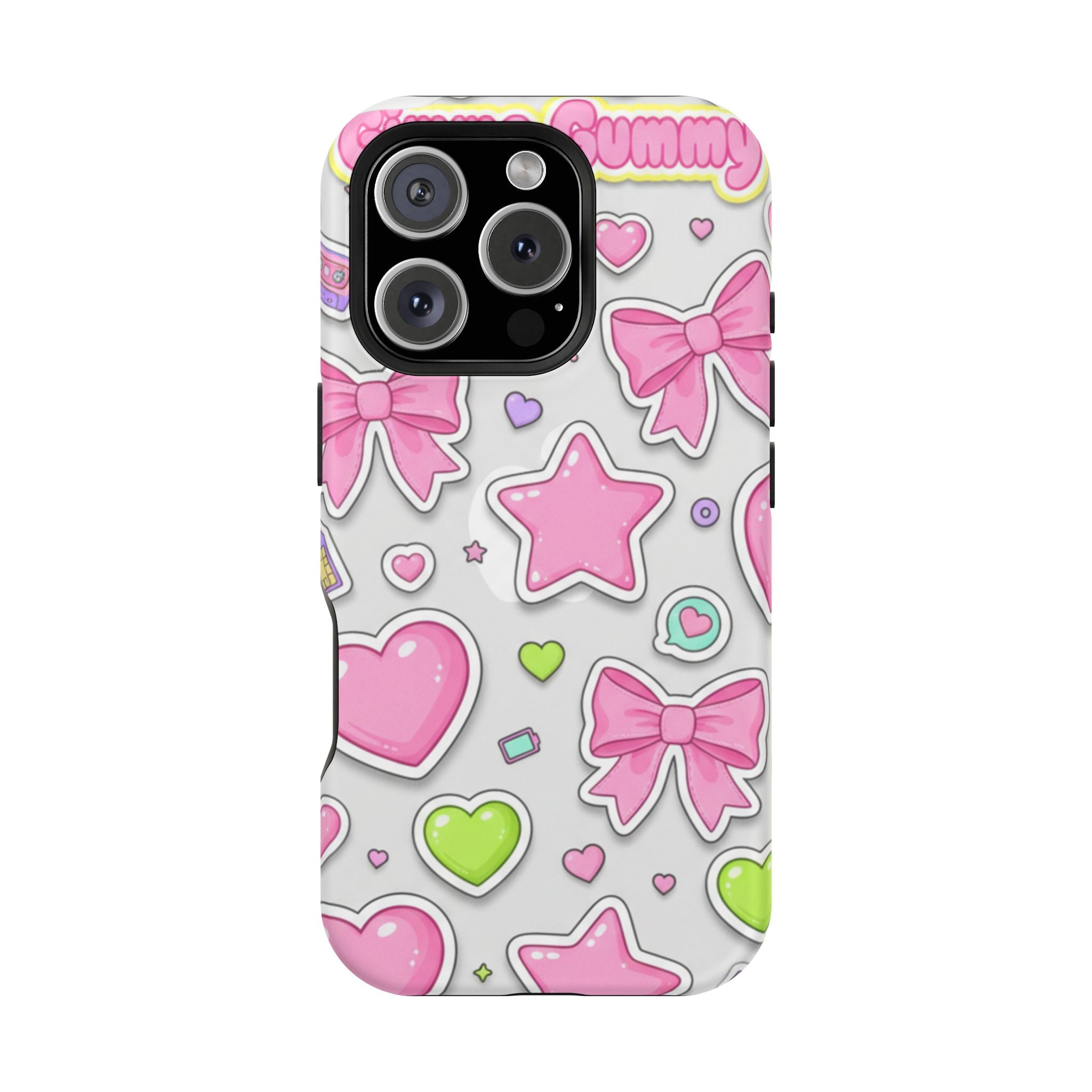 Gimme Gummy Pastel Phone Case — Pink Bows & Lime Hearts Y2K Design