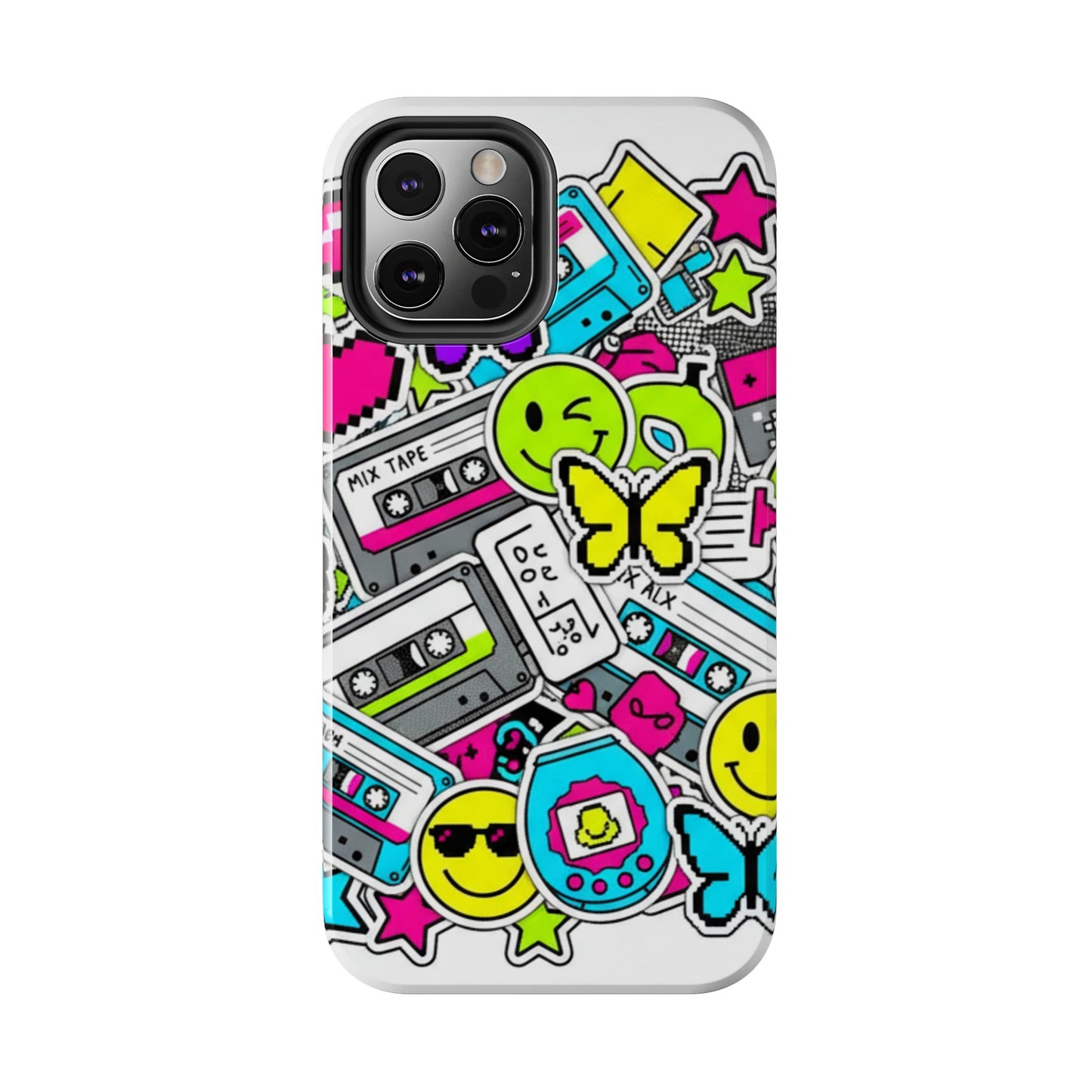 1990s 2000s Sticker Collage Tough Phone Case | Retro Tamagotchi Pixel Art Nostalgia