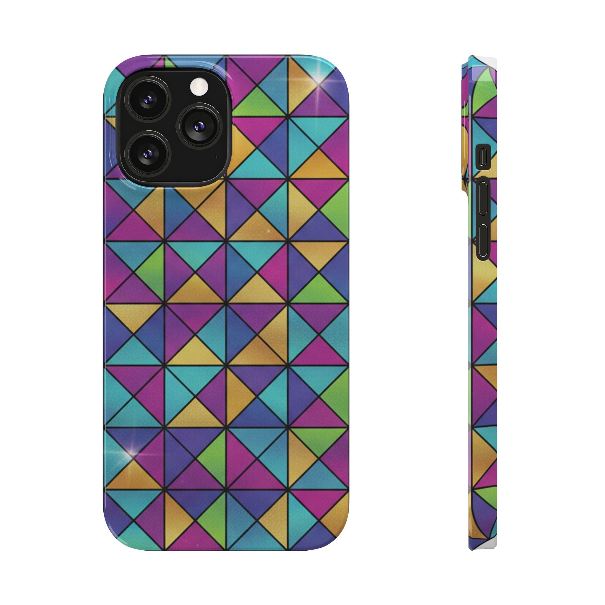 Holographic Iridescent Geometric Phone Case — Rainbow Foil Shard Design