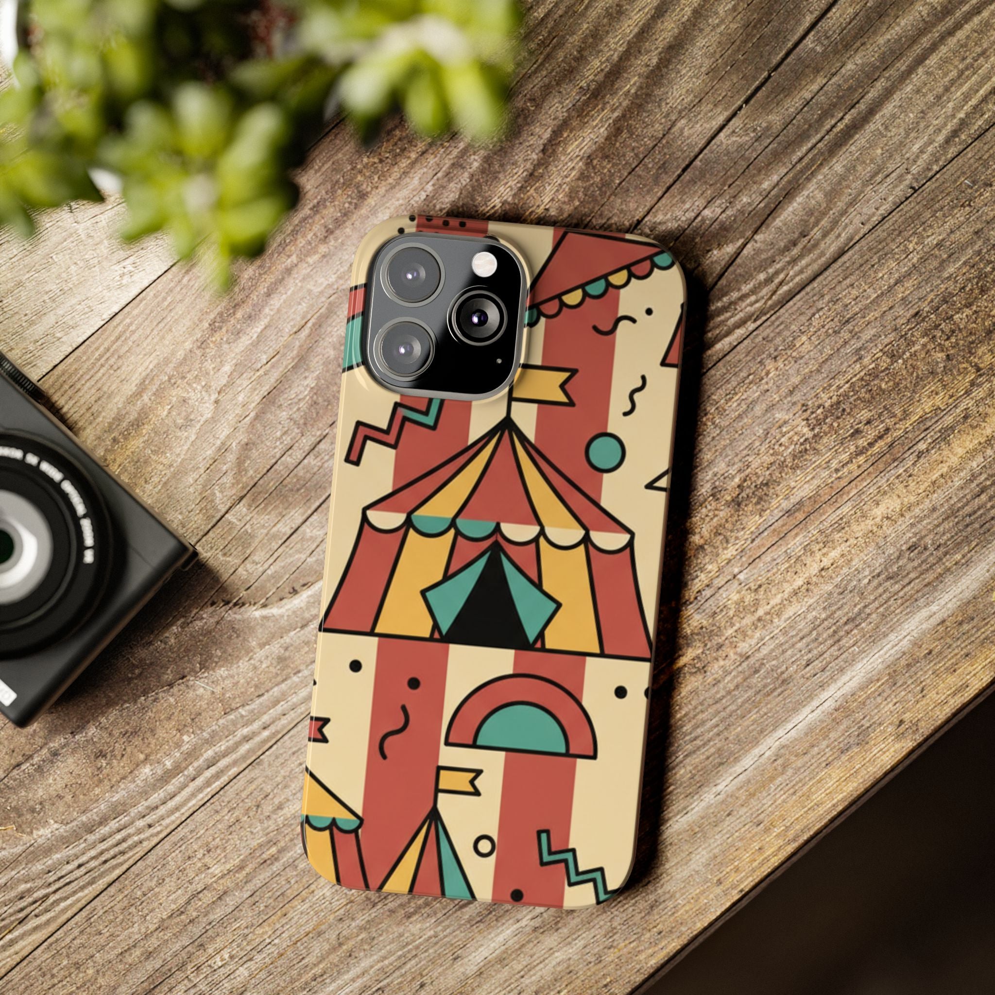 Retro Circus Stripe Slim Phone Case — Vintage 70s Memphis Geometric Design