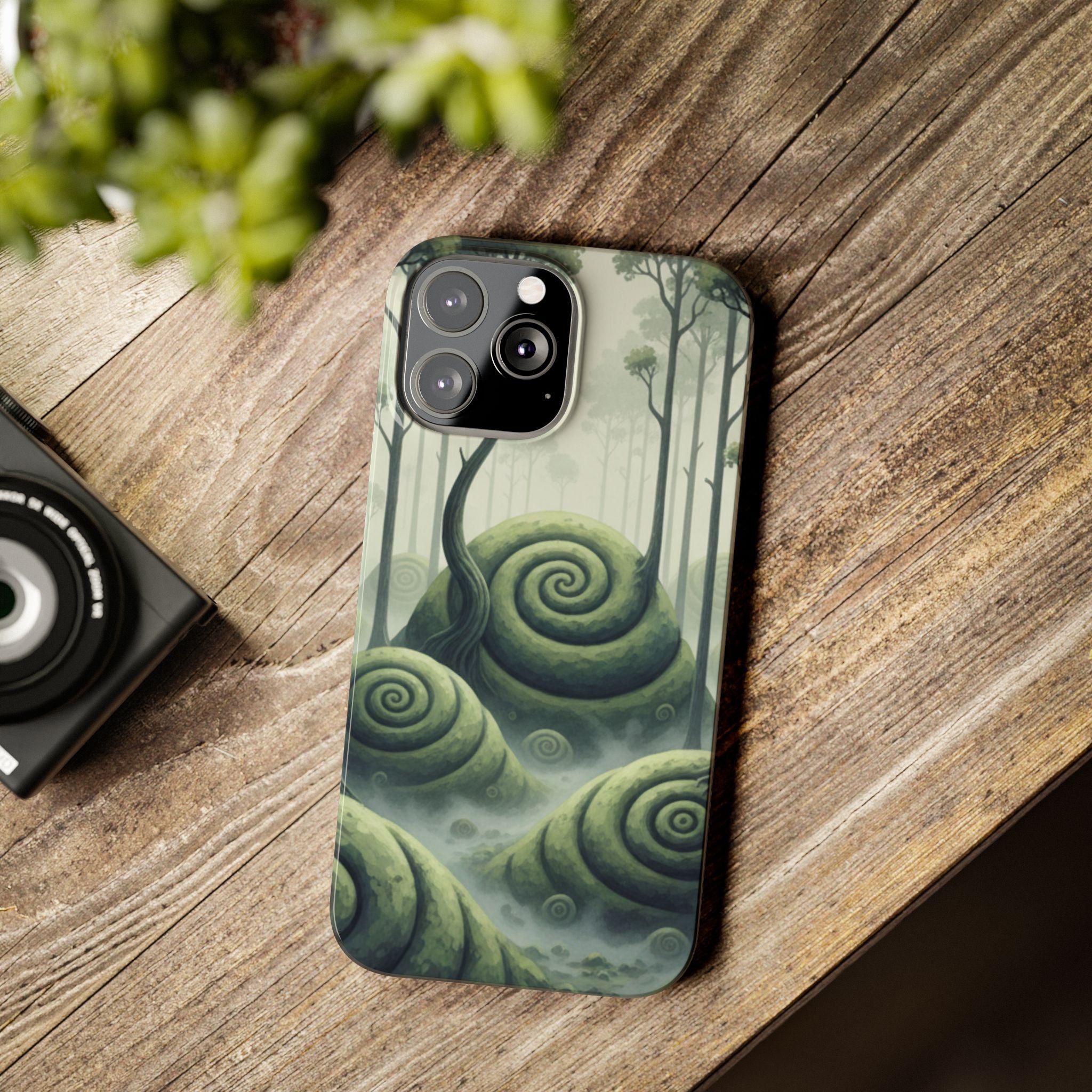 Mystical Forest Slim Phone Case — Dreamy Studio Ghibli‑Style Foggy Hills