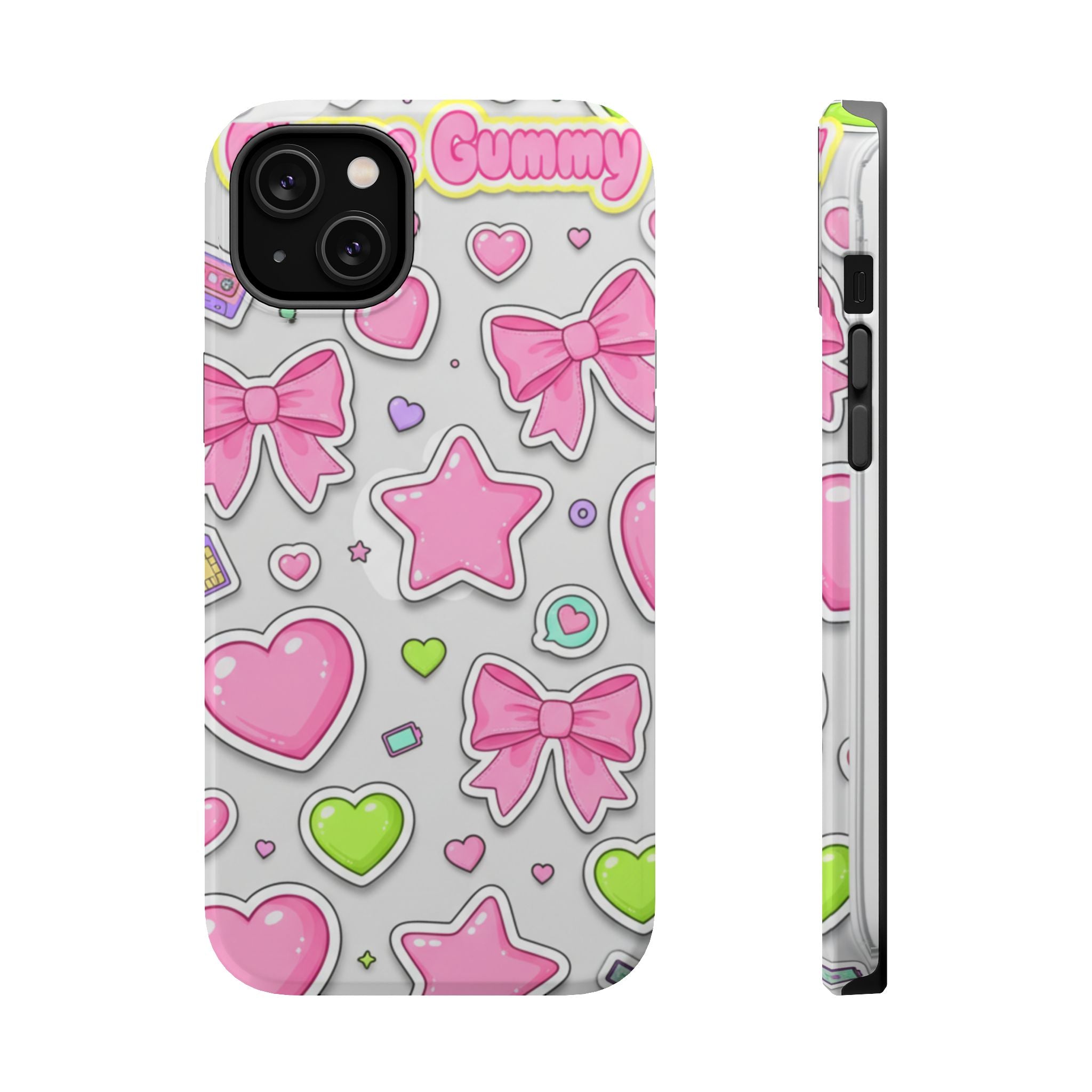 Gimme Gummy Pastel Phone Case — Pink Bows & Lime Hearts Y2K Design