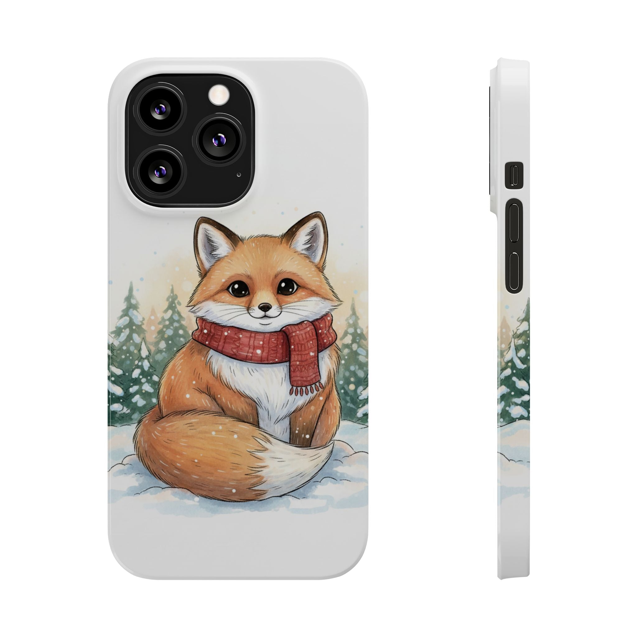 Cute Fluffy Fox Christmas Phone Case — Storybook Winter Fox in Scarf