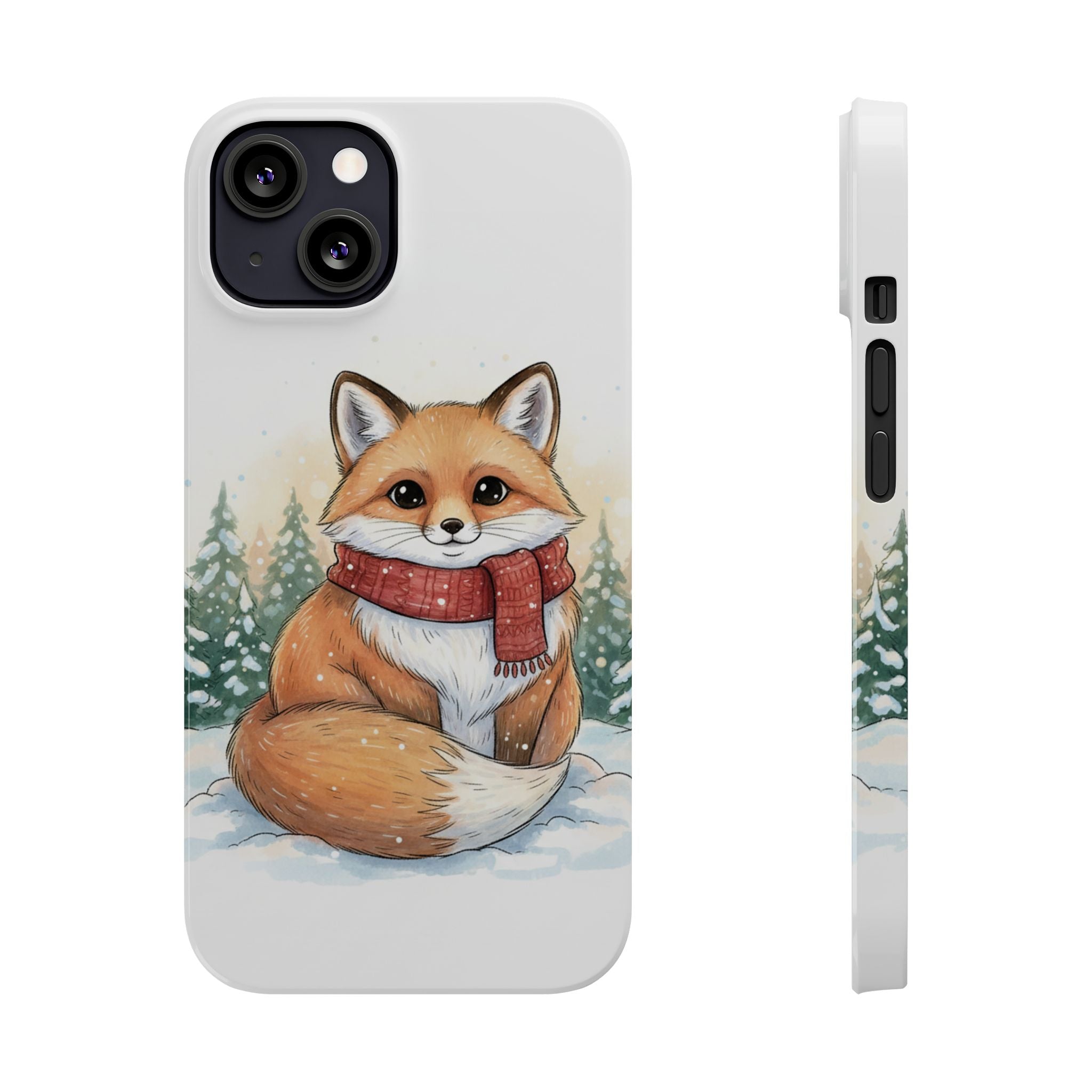 Cute Fluffy Fox Christmas Phone Case — Storybook Winter Fox in Scarf