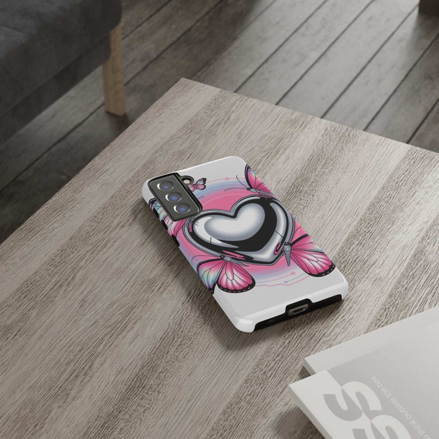 Phone Case - Y2K Aesthetic Chrome Hearts and Butterflies, Cybercore 2000s Vibe