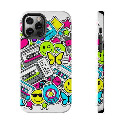 1990s 2000s Sticker Collage Tough Phone Case | Retro Tamagotchi Pixel Art Nostalgia