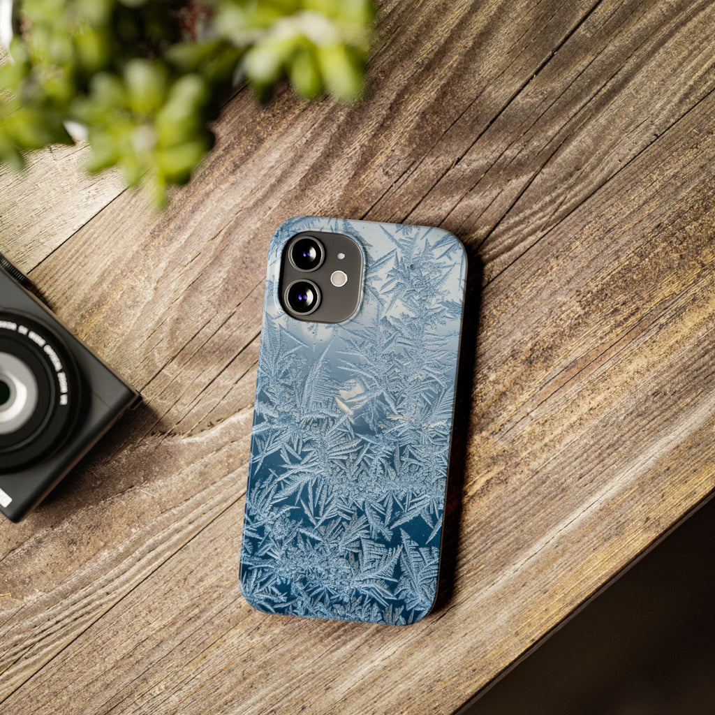 Frosted Window Macro Slim Phone Case — Blue Silver Ice Crystal Texture