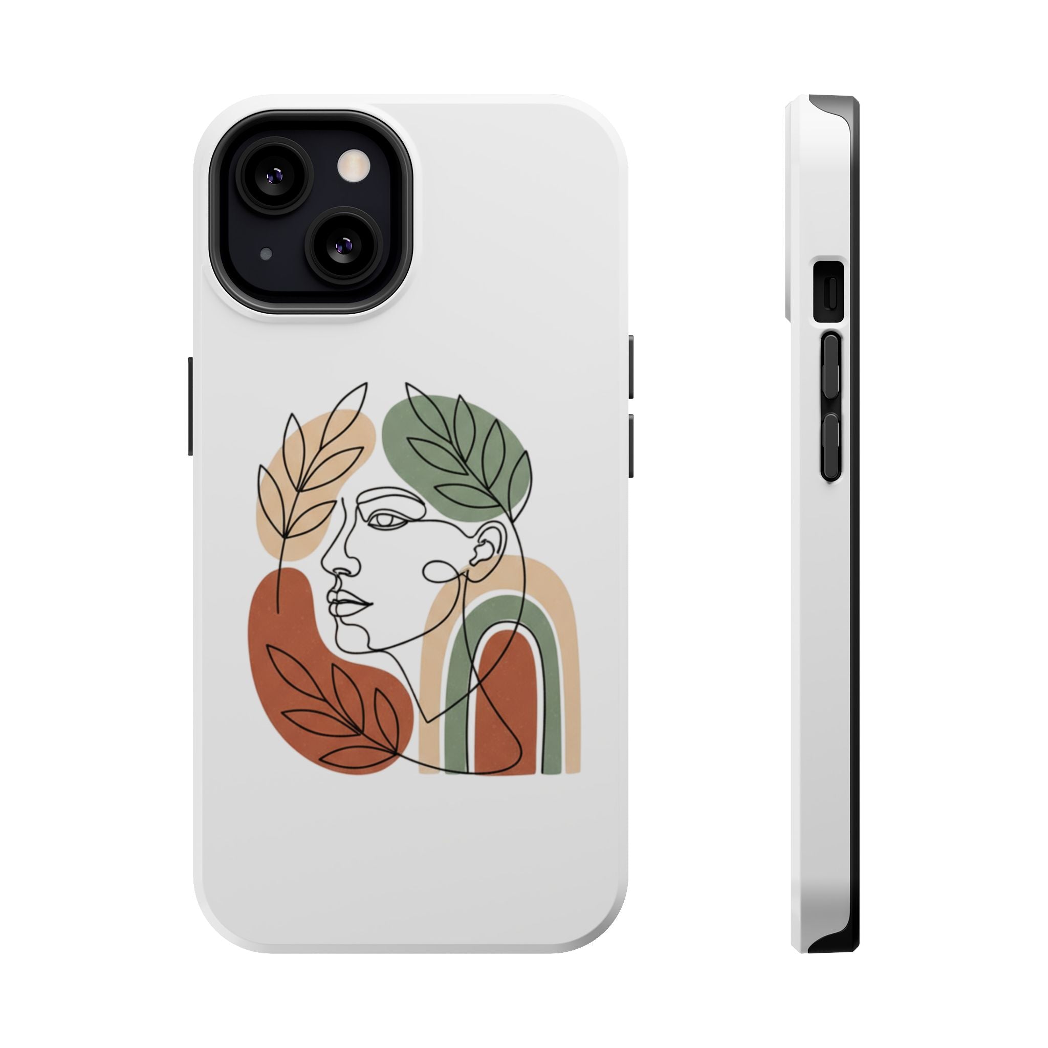 Boho Line-Face Phone Case — Terracotta Sage Minimalist Matte