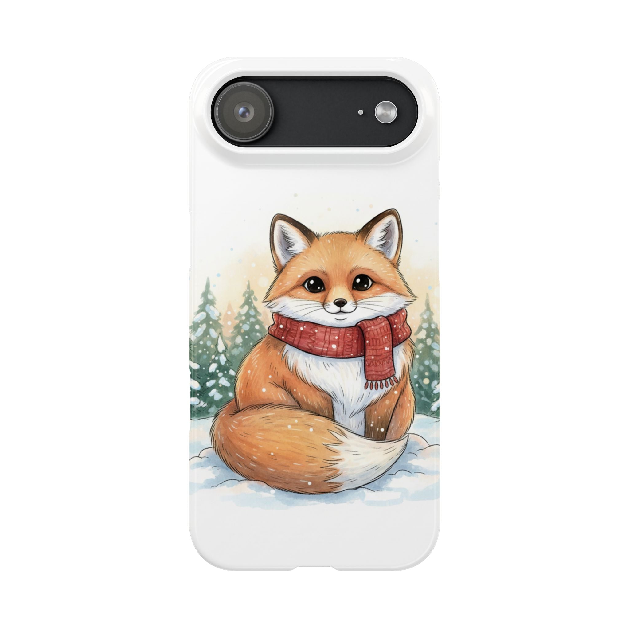 Cute Fluffy Fox Christmas Phone Case — Storybook Winter Fox in Scarf