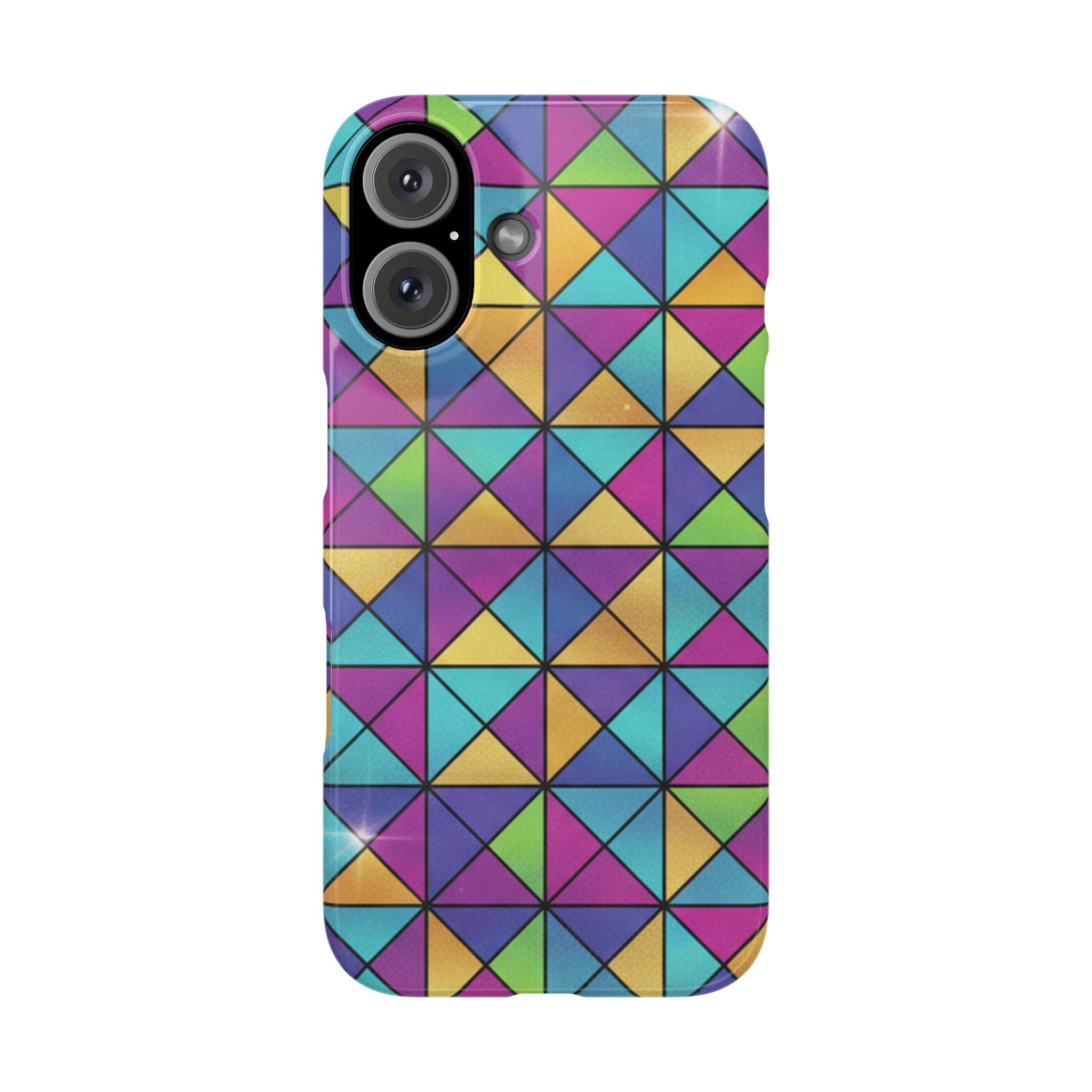 Holographic Iridescent Geometric Phone Case — Rainbow Foil Shard Design
