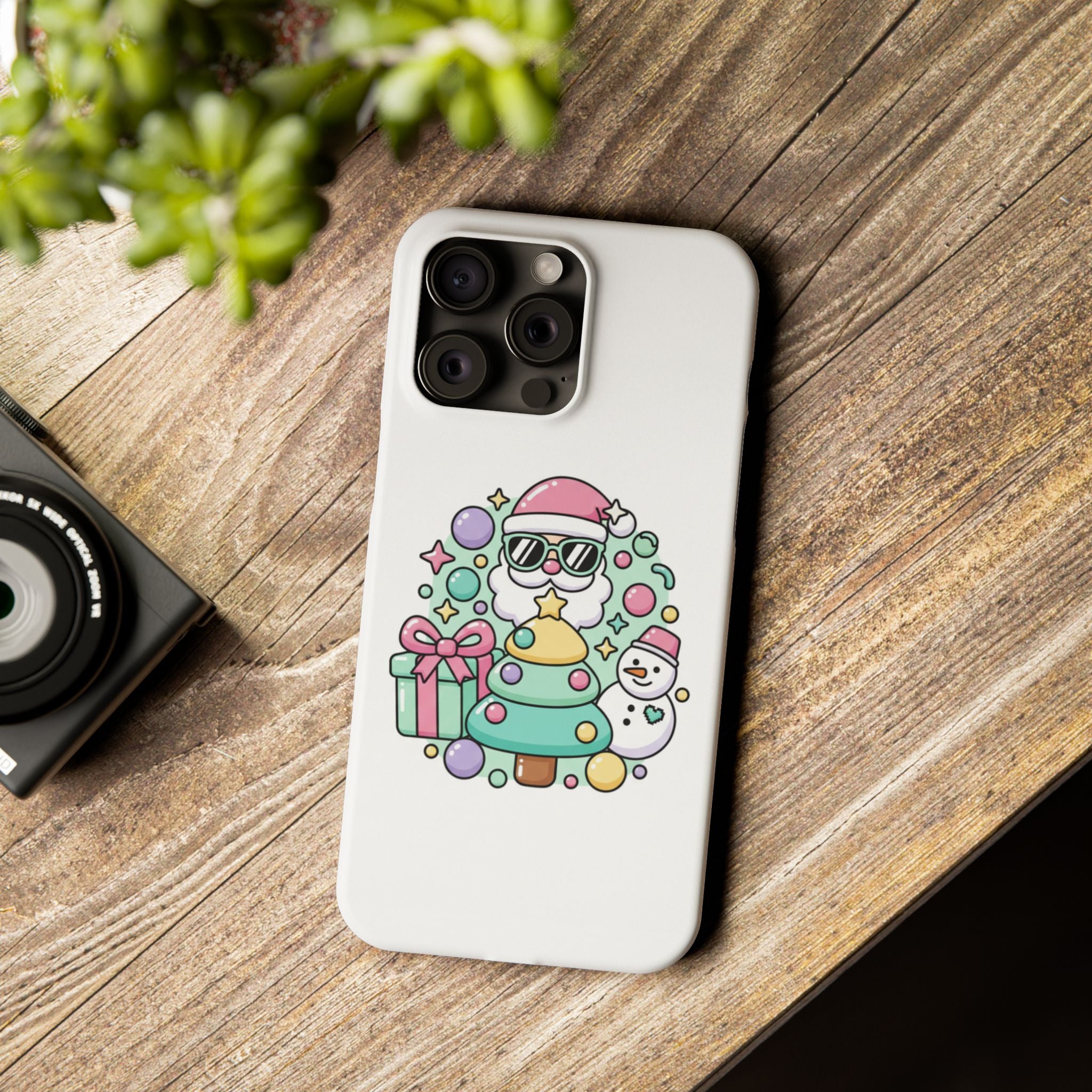 Y2K-Inspired Christmas Phone Case — Playful Bubble Icons & Stars