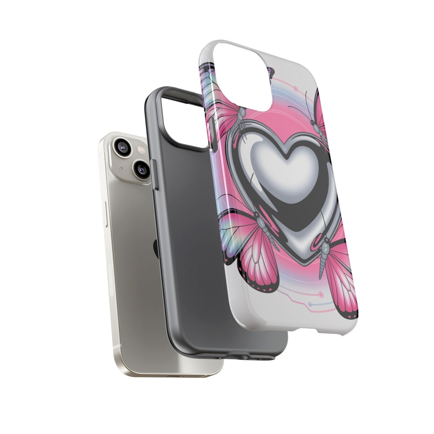 Phone Case - Y2K Aesthetic Chrome Hearts and Butterflies, Cybercore 2000s Vibe