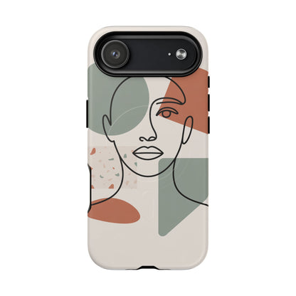 Phone Case - Minimalist Abstract Art Face Design - Sage Green and Terracotta Colors
