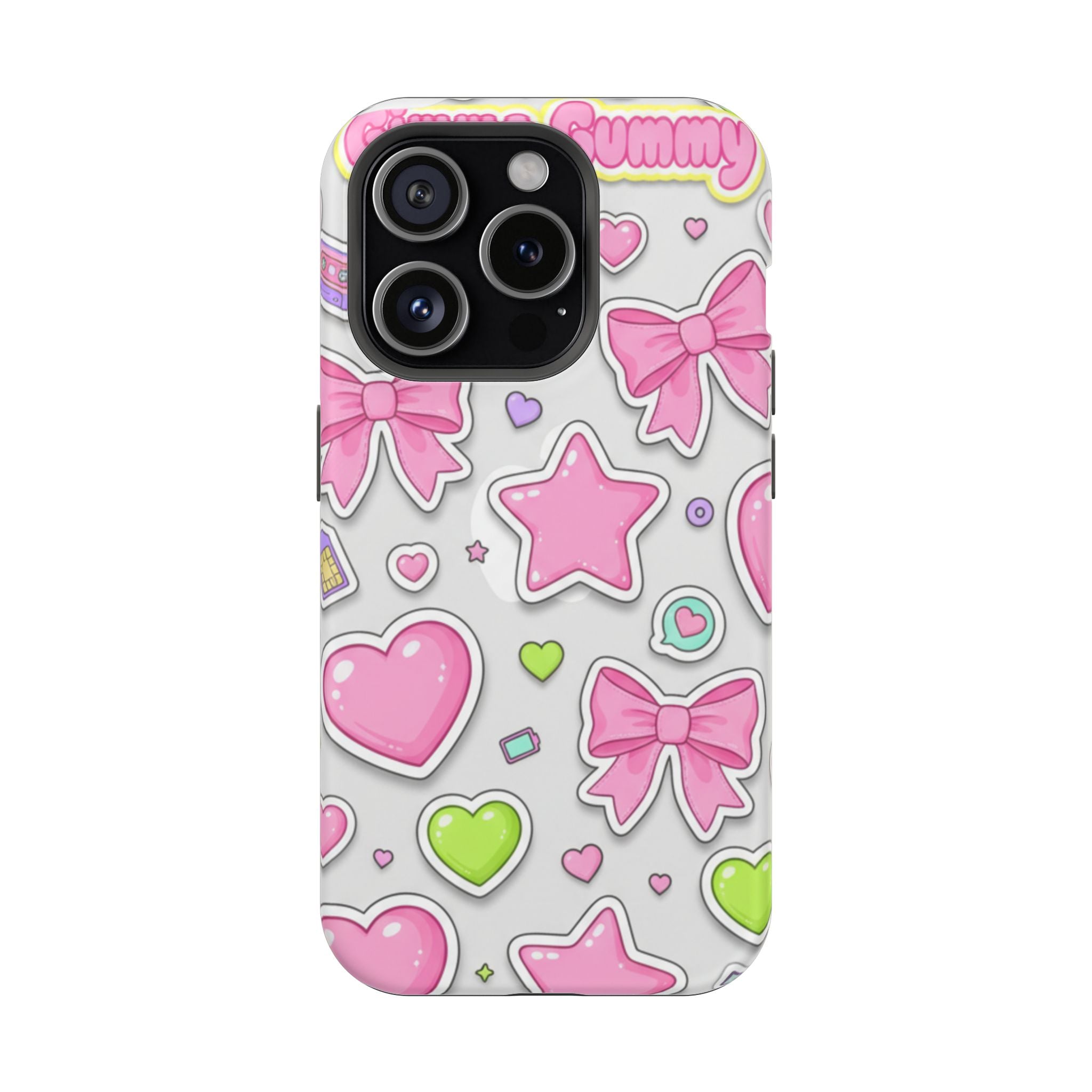 Gimme Gummy Pastel Phone Case — Pink Bows & Lime Hearts Y2K Design