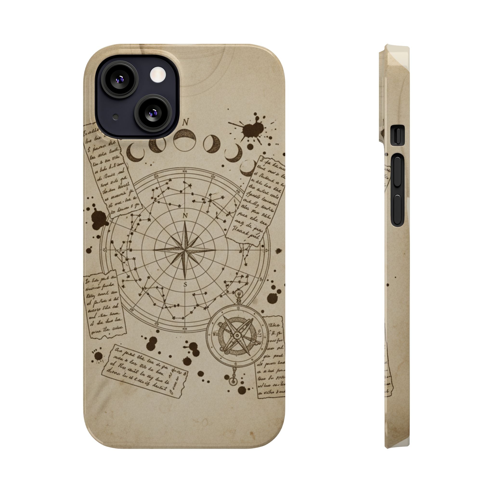 Dark Academia Celestial Map Phone Case — Vintage Fountain Pen Ink & Poetry Design