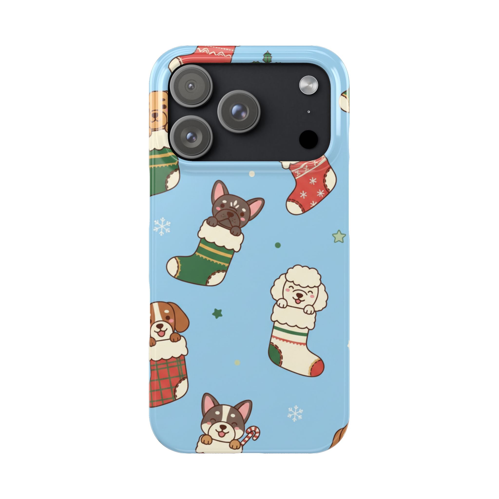Dog Breeds Christmas Stocking Phone Case — Cute Puppy Pattern on Light Blue