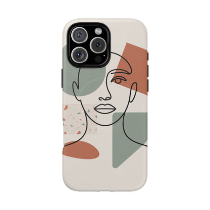 Phone Case - Minimalist Abstract Art Face Design - Sage Green and Terracotta Colors