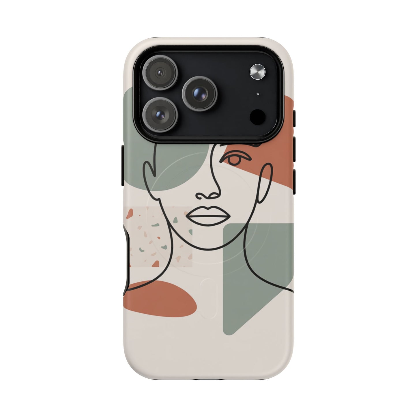 Phone Case - Minimalist Abstract Art Face Design - Sage Green and Terracotta Colors