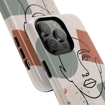 Phone Case - Minimalist Abstract Art Face Design - Sage Green and Terracotta Colors