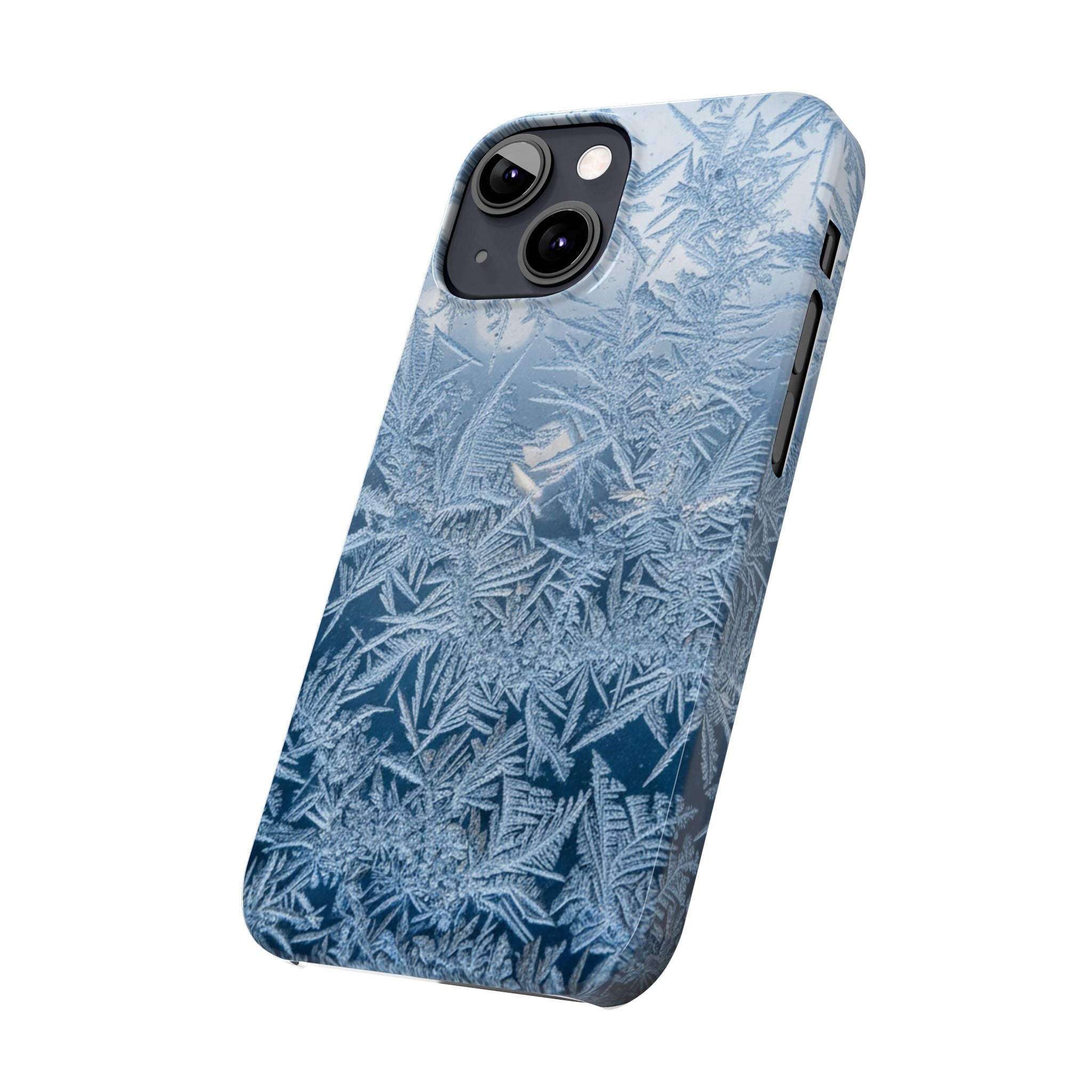 Frosted Window Macro Slim Phone Case — Blue Silver Ice Crystal Texture