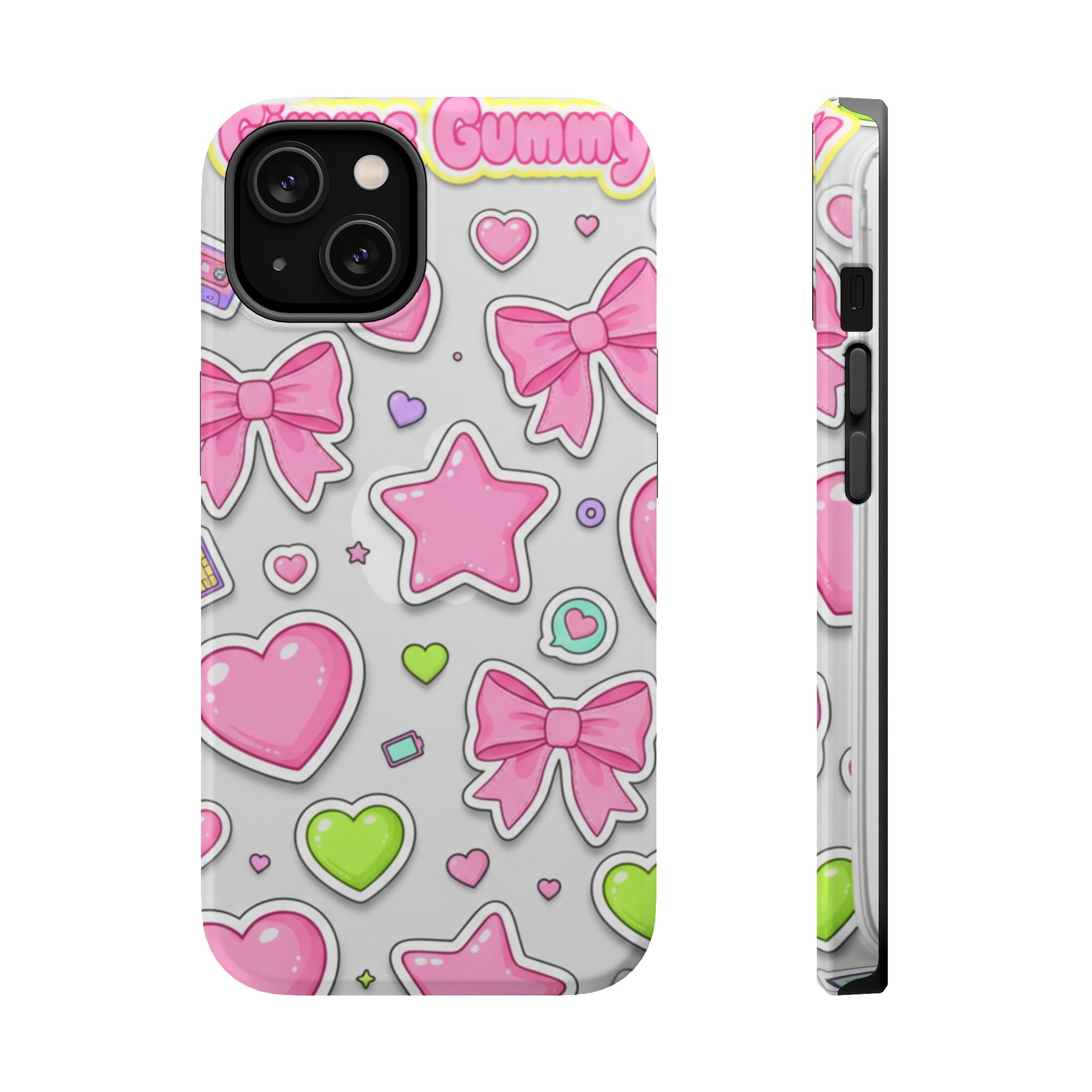 Gimme Gummy Pastel Phone Case — Pink Bows & Lime Hearts Y2K Design