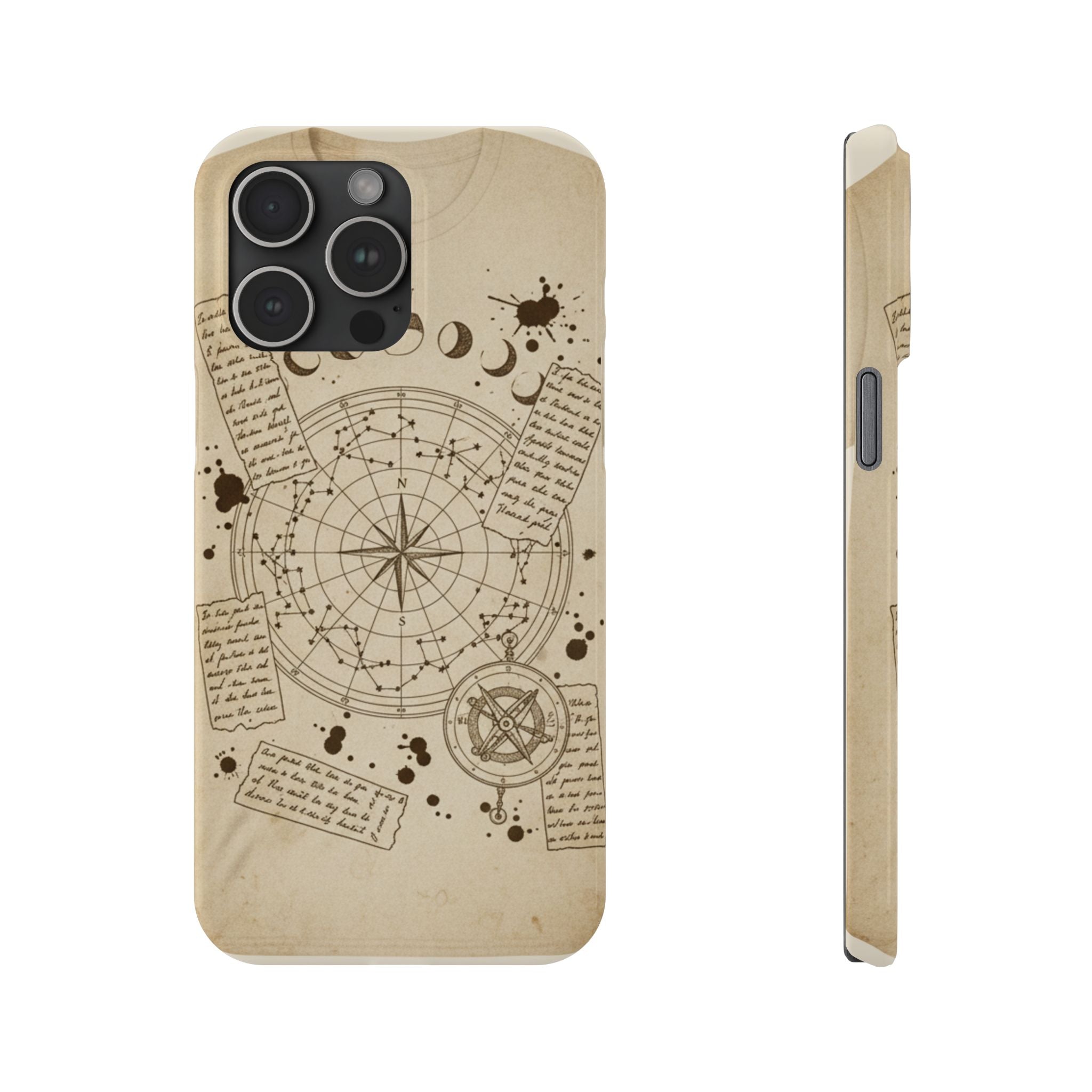 Dark Academia Celestial Map Phone Case — Vintage Fountain Pen Ink & Poetry Design