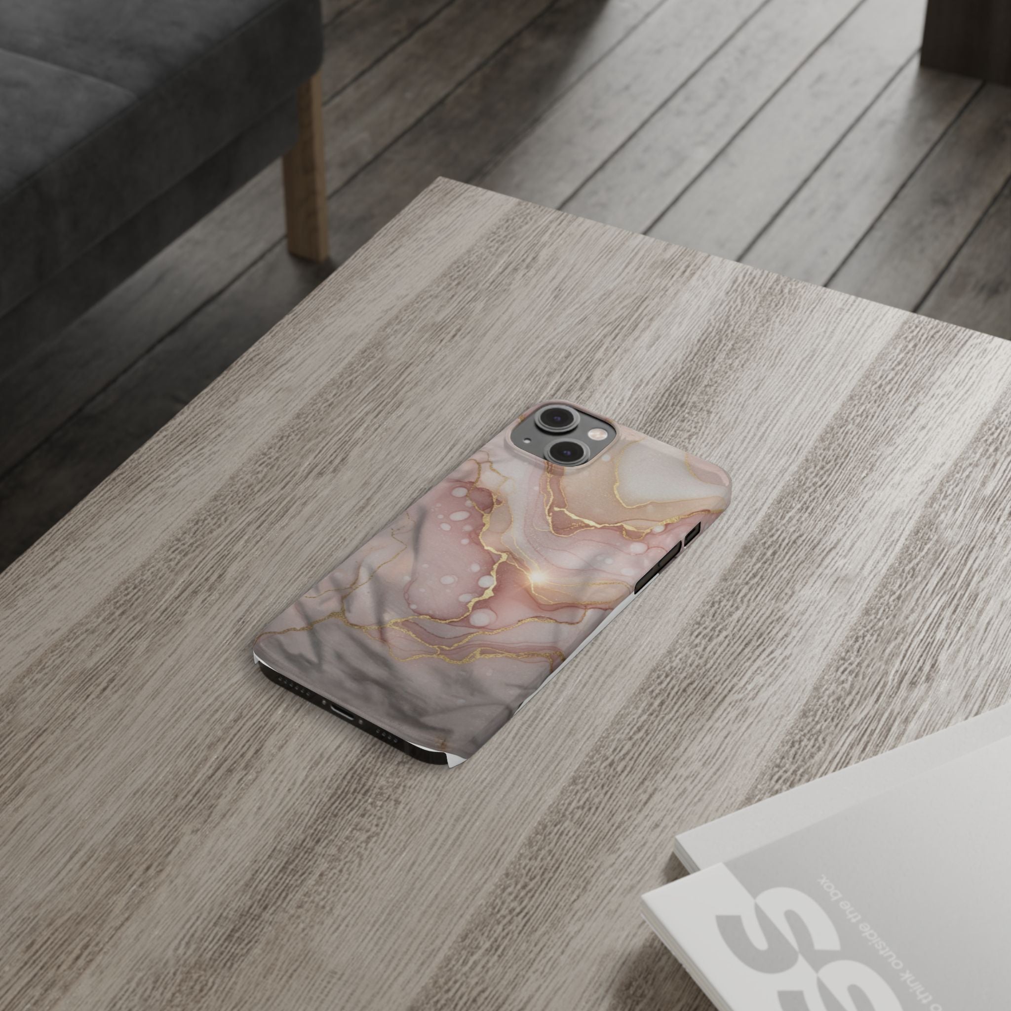 Marble Luxe Slim Phone Case — Pink & Gold Abstract Design