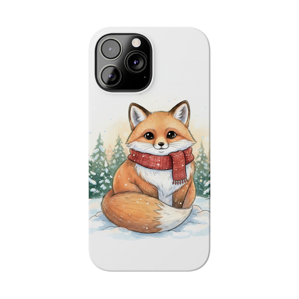 Cute Fluffy Fox Christmas Phone Case — Storybook Winter Fox in Scarf