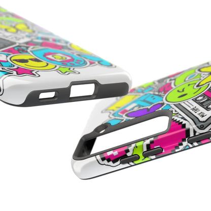 1990s 2000s Sticker Collage Tough Phone Case | Retro Tamagotchi Pixel Art Nostalgia