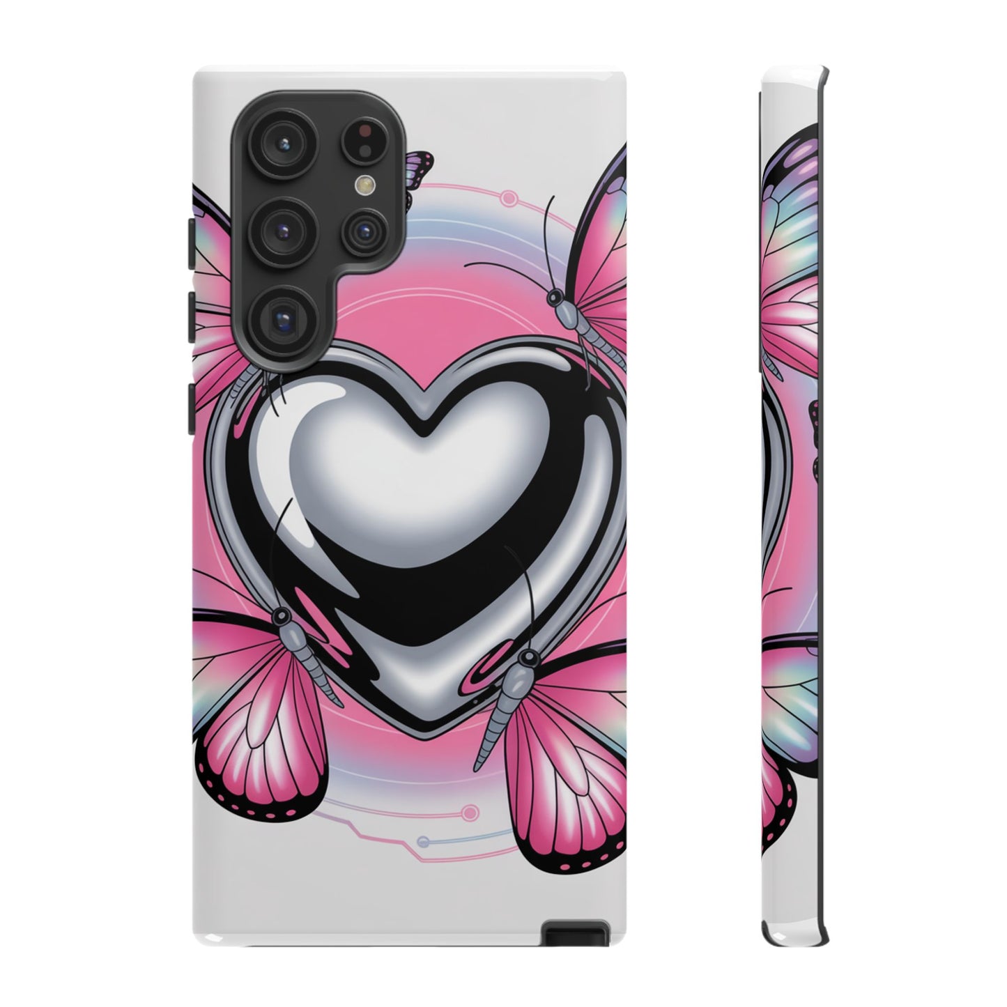 Phone Case - Y2K Aesthetic Chrome Hearts and Butterflies, Cybercore 2000s Vibe