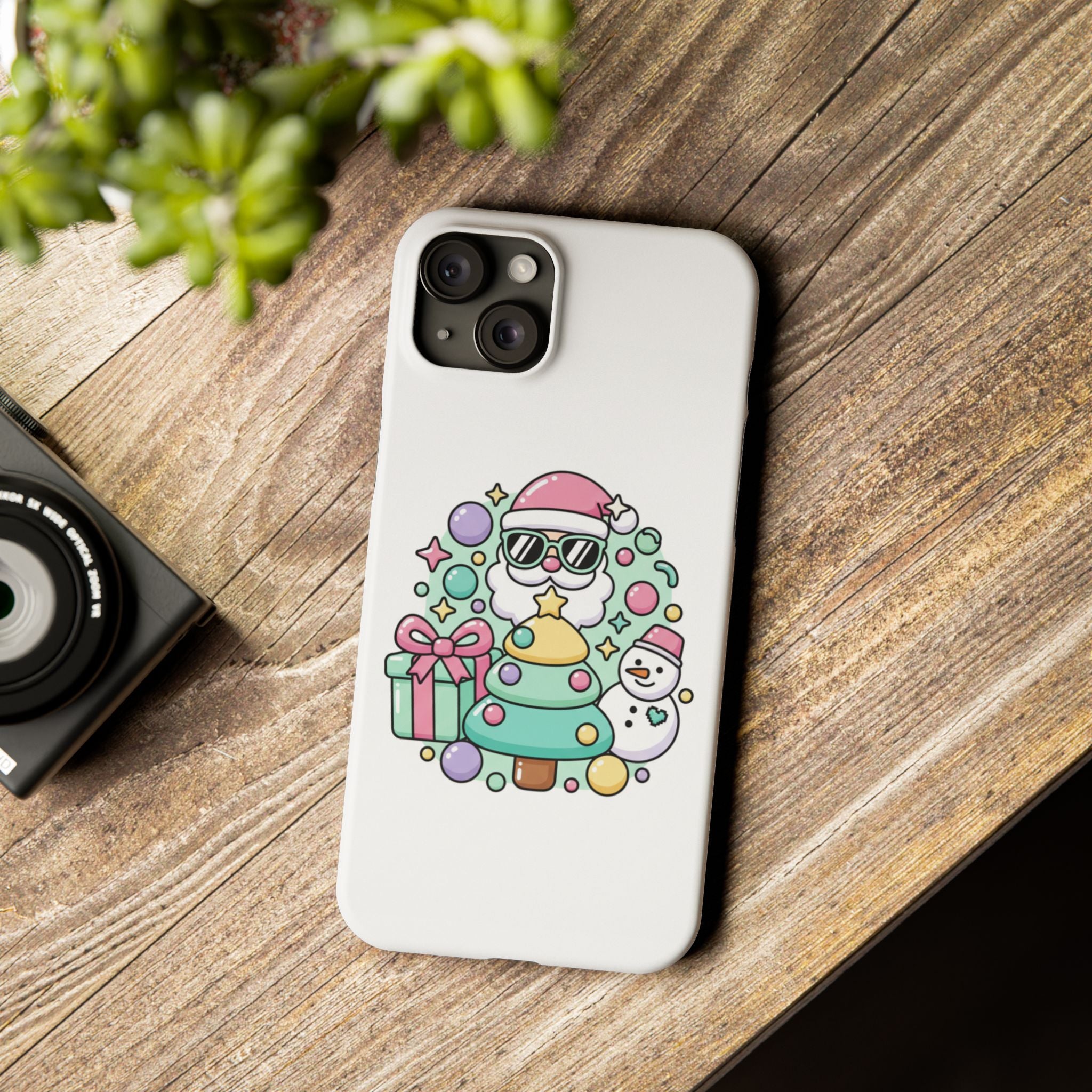 Y2K-Inspired Christmas Phone Case — Playful Bubble Icons & Stars