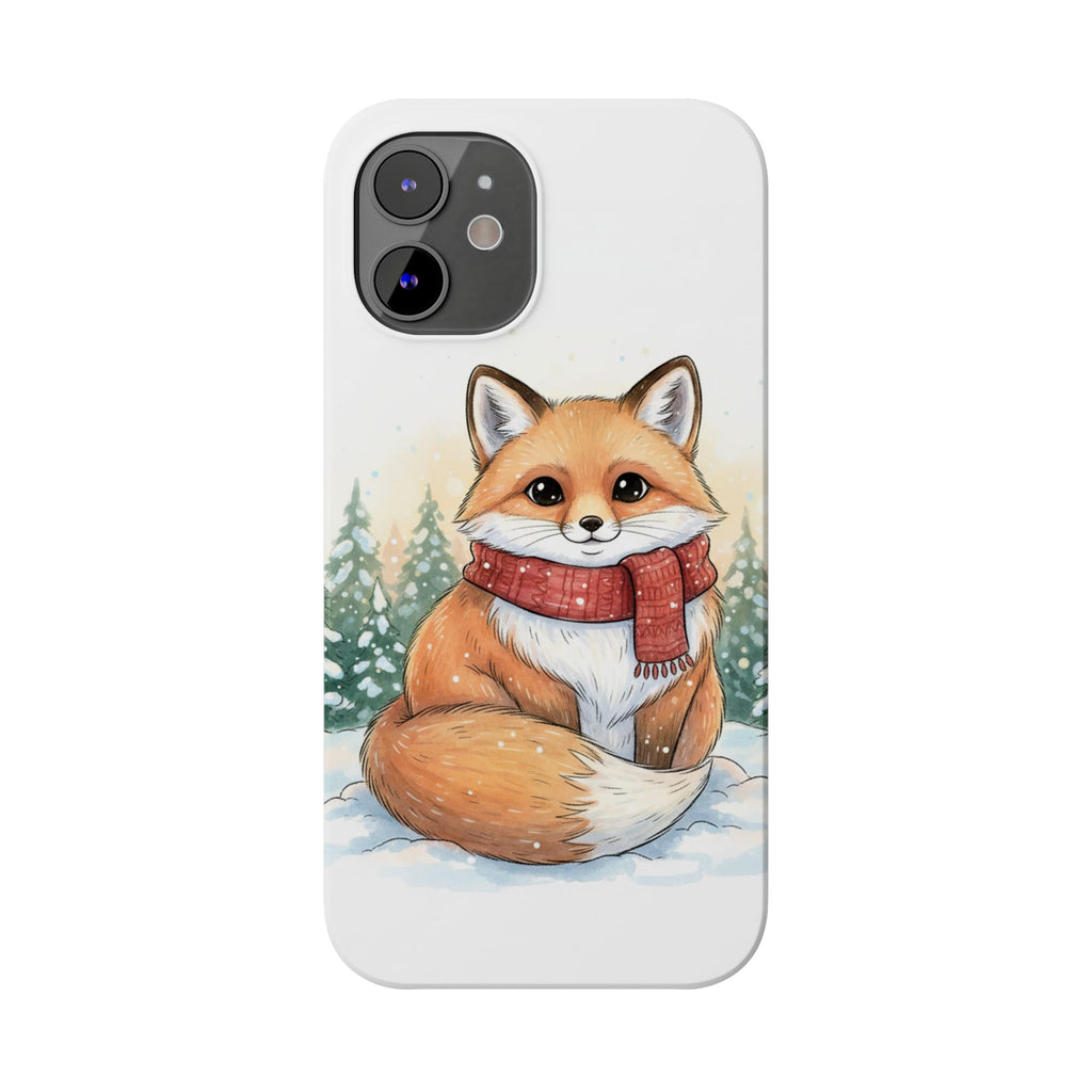 Cute Fluffy Fox Christmas Phone Case — Storybook Winter Fox in Scarf
