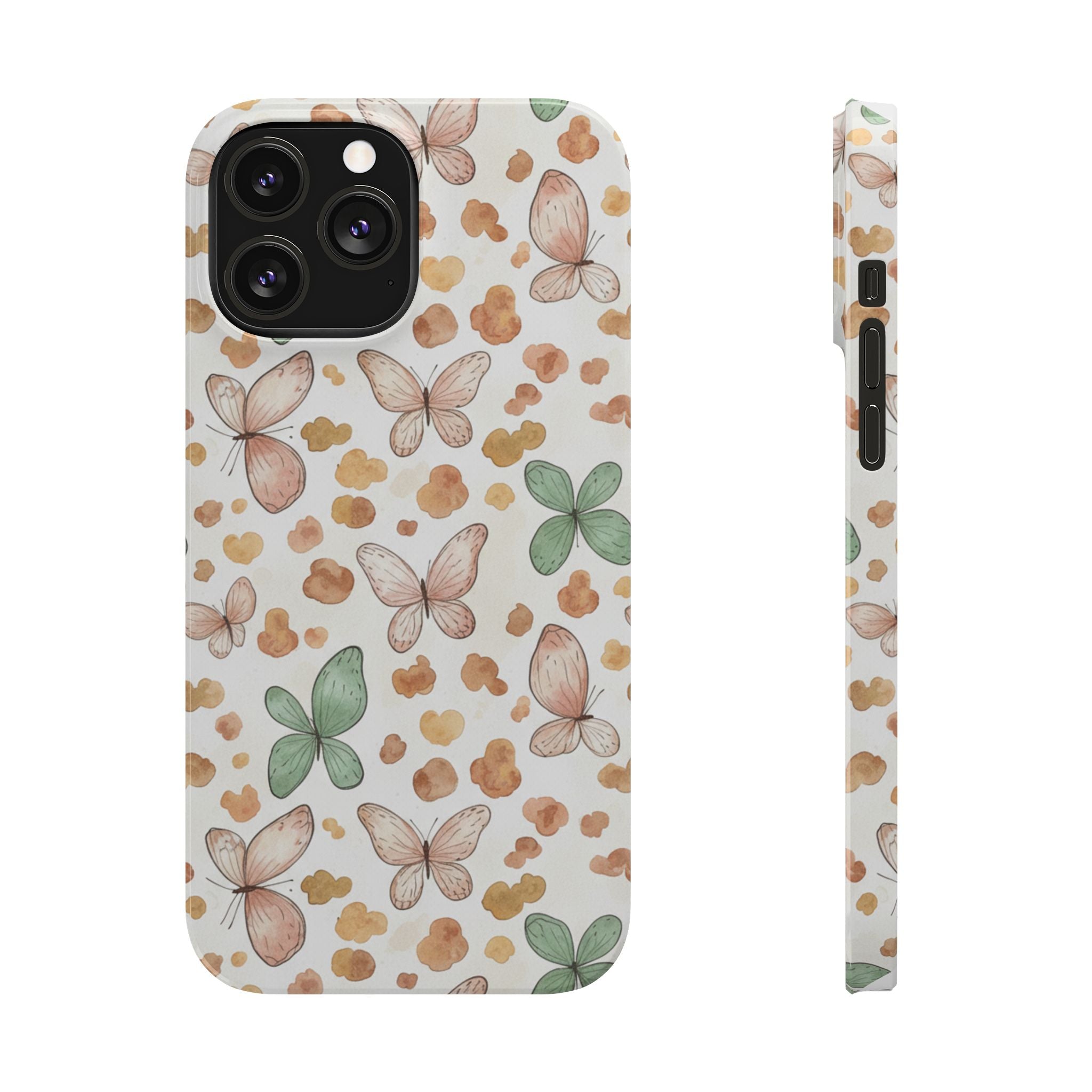 Cottagecore Butterfly & Deer Spots Slim Phone Case — Pastel Watercolor Storybook Pattern