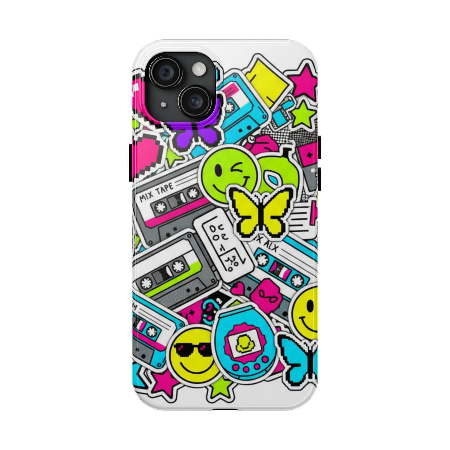1990s 2000s Sticker Collage Tough Phone Case | Retro Tamagotchi Pixel Art Nostalgia