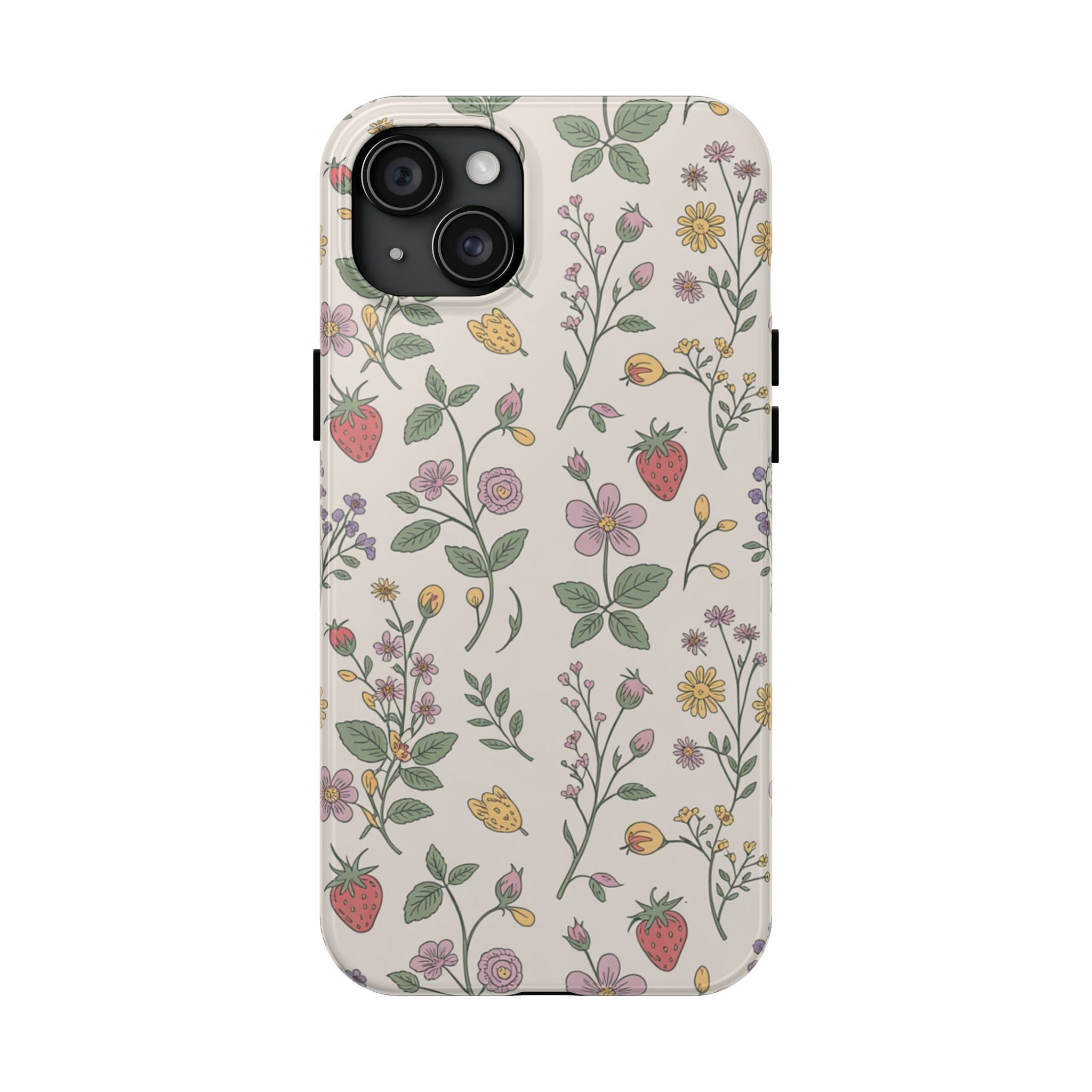 Phone Cases - Cottagecore Wildflower and Strawberry Vintage Botanical Pattern