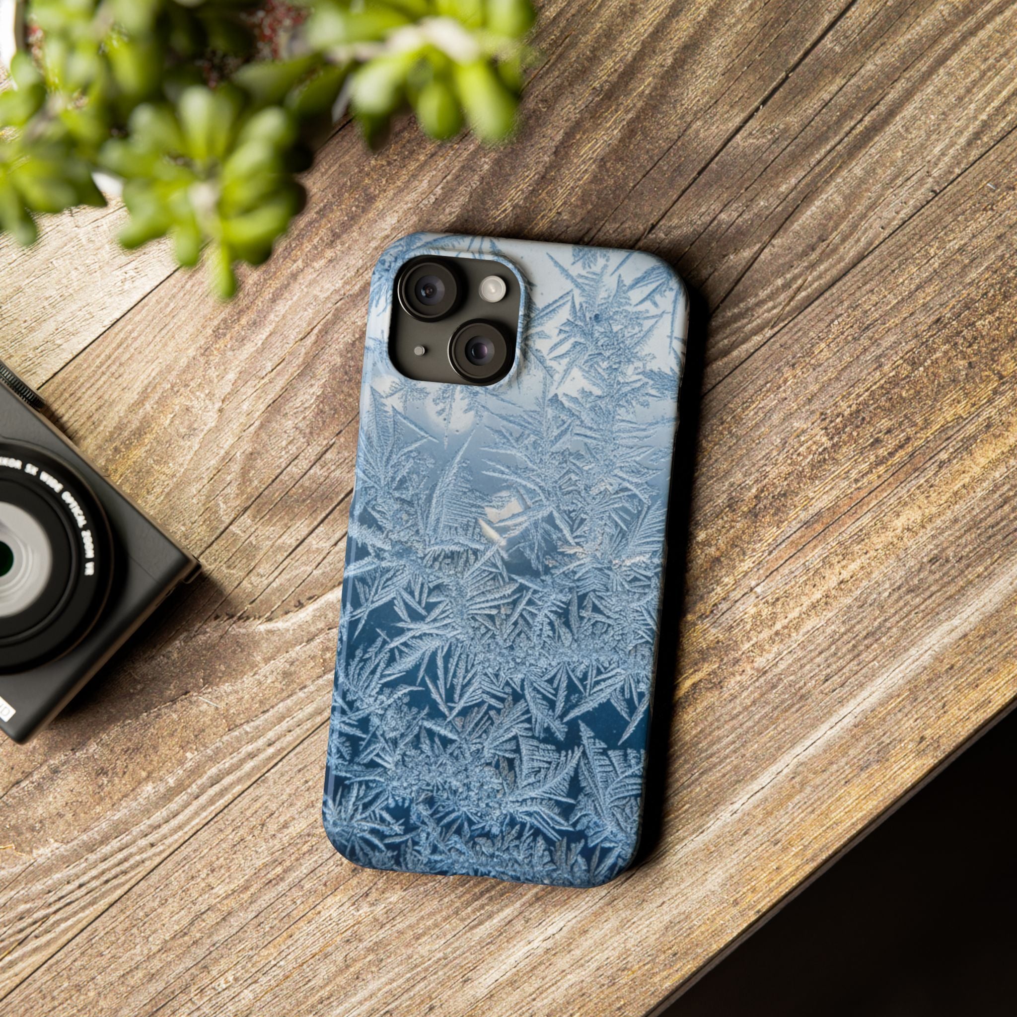Frosted Window Macro Slim Phone Case — Blue Silver Ice Crystal Texture