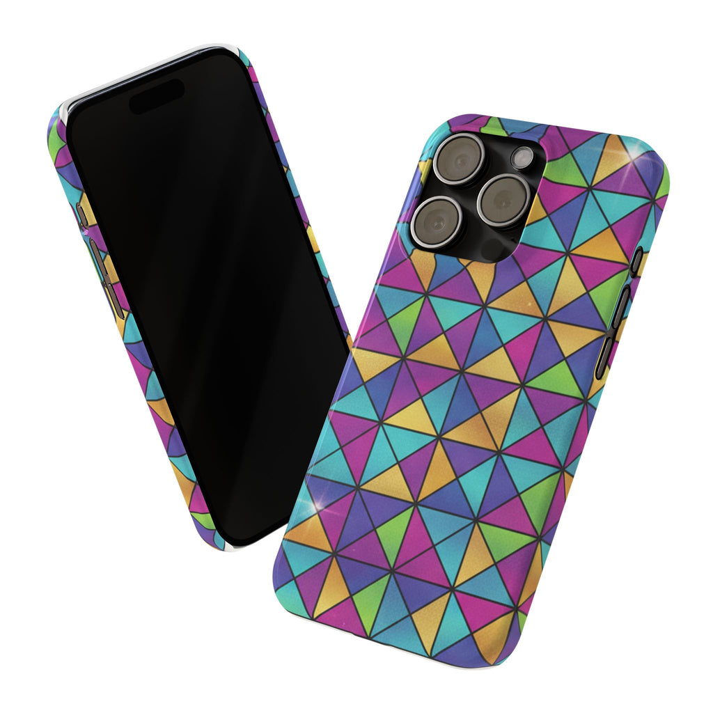 Holographic Iridescent Geometric Phone Case — Rainbow Foil Shard Design