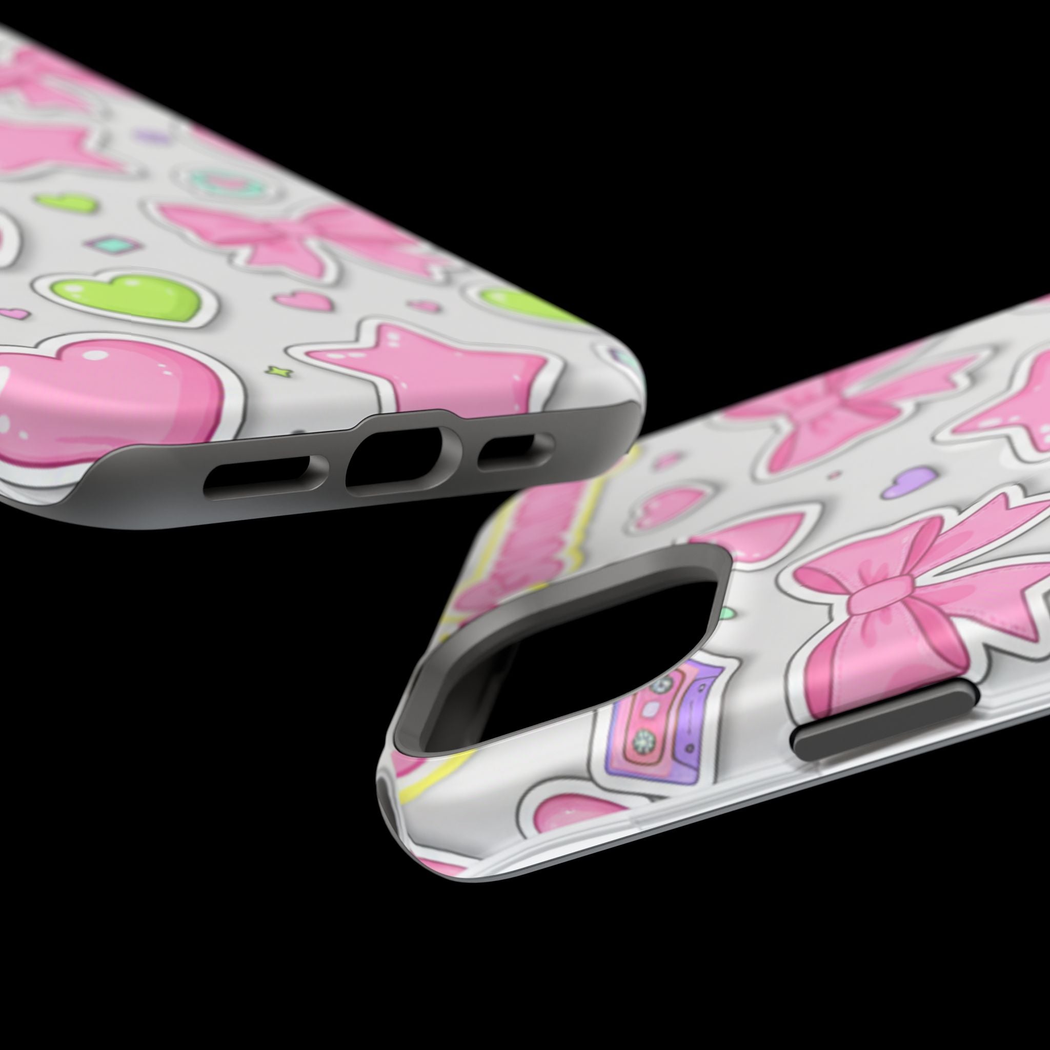Gimme Gummy Pastel Phone Case — Pink Bows & Lime Hearts Y2K Design
