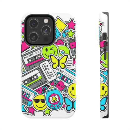 1990s 2000s Sticker Collage Tough Phone Case | Retro Tamagotchi Pixel Art Nostalgia